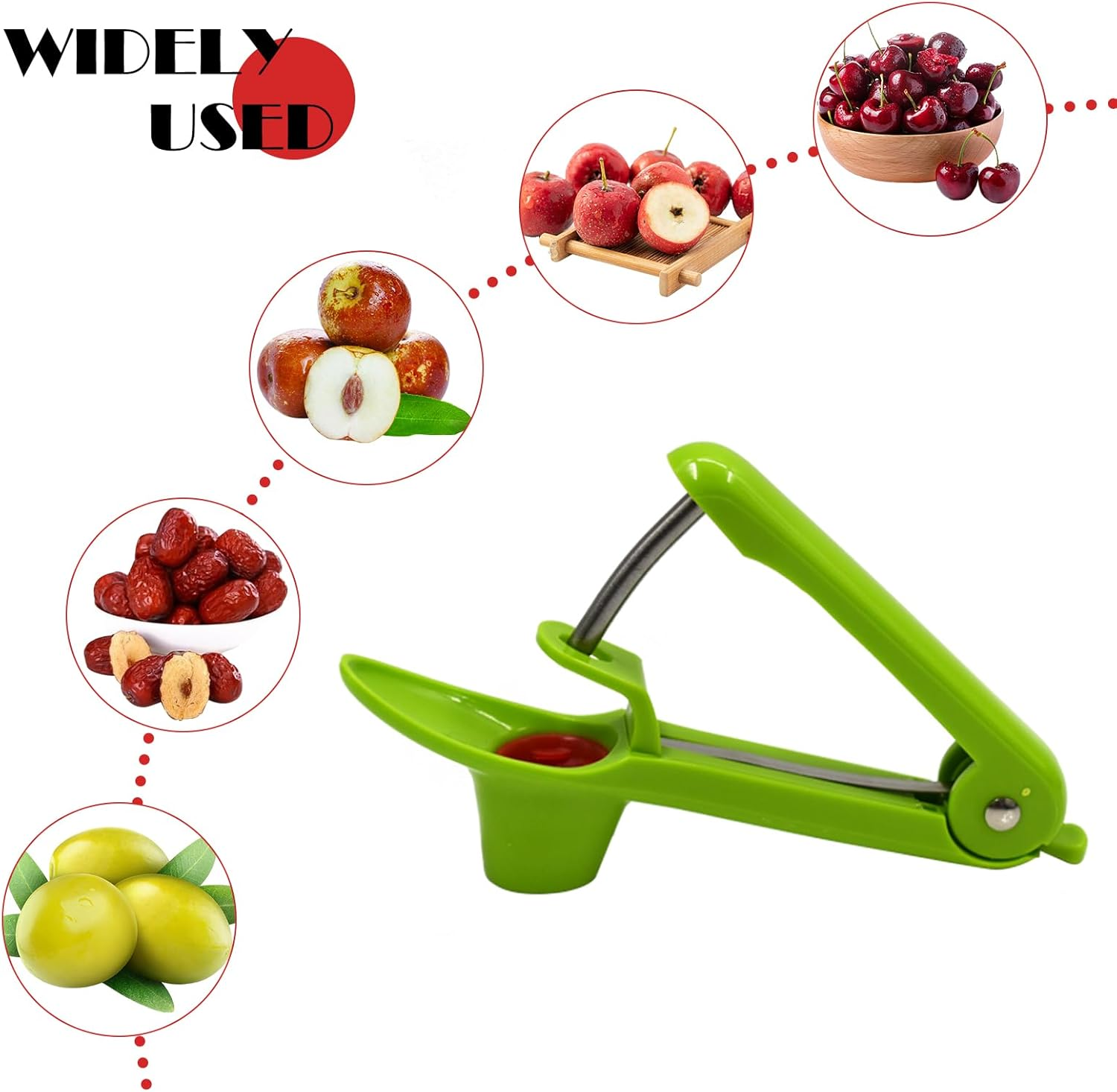 Cherry Pitter Tool, Olive Pitter and Fruit Pit Corer Remover Tool, Portable Kitchen Tool with Space-Saving Lock Design for Making Jam (Green) image number 3
