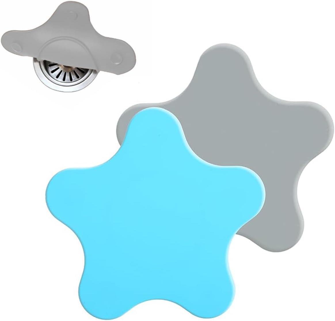 2 Pack Silicone Tub Stopper,Bathtub Stopper,Drain Plug,Hair Stopper,Adorable Universal Silicone Bath Drain Cover,For Kitchen Bathroom Accessories and Laundry (Gray&Blue)