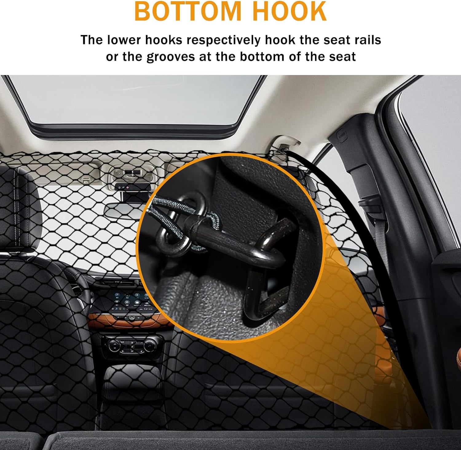 Hppbody Dog Guard Car for the Boot Vehicle Safety Net for Dogs, Universal Car Safety Gate, Divider Grille with 4 Hooks, Protective Grille for SUV, Pet Restraint Net, Black, 120 X 70 Cm image number 4