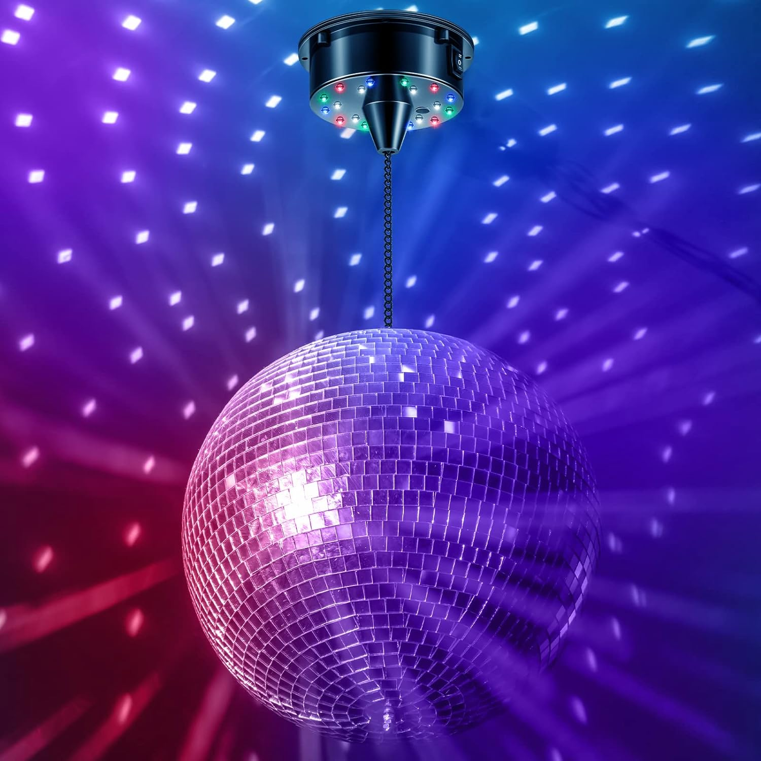 Tuanse 6RPM Rotating Disco Ball Mount Electric Motor with Lights 4 Colors for 6 8 12 Inch Disco Ball (Not Included) 2 Mode for Christmas Party Djs Bands Pubs Weddings Night Clubs(Battery Style) image number 2