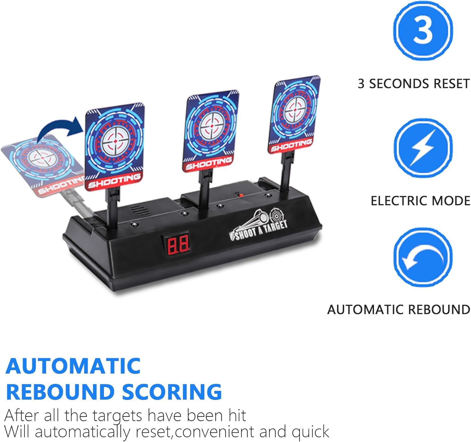 BOROLA Digital Electronic Digital Automatic Scoring Auto Reset Shooting Target Throwing Foam Dart Blaster Game with Bullet Recycling Function Ideal Present for Kids Compatible for Nerf Toy Gun image number 4