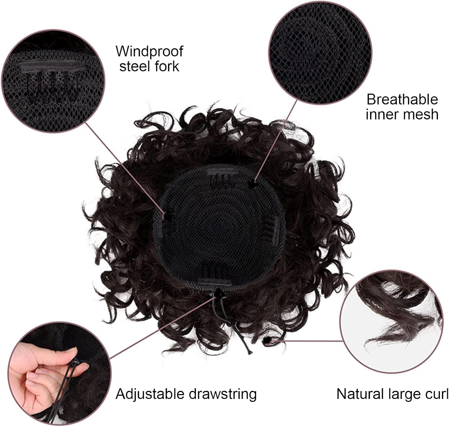 Women'S Curly Hair Bun Wigs Messy Ponytail Hair Wrap Synthetic Hair Extension Drawstring Hair Bands Dark Brown 4# image number 6