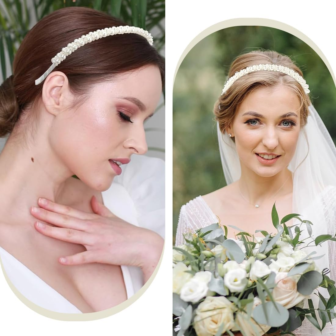 OUDQFCJ Pearl Headband, Headband with Pearls for Women, Wedding Hair Band, Elegant Hair Accessories, for Everyday Use (Standard) (White) image number 1