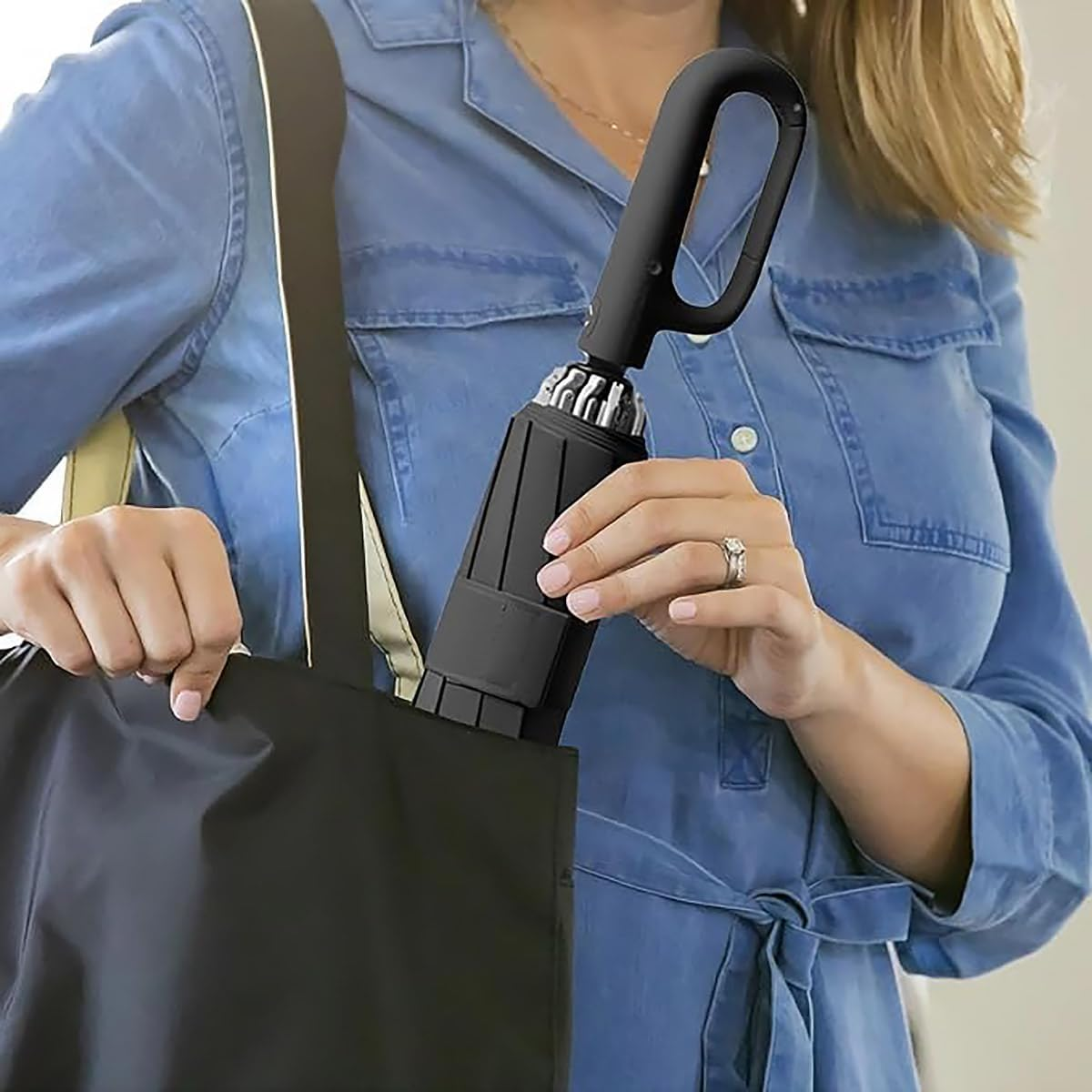 AIMALL Lightweight Auto-Open & Close Umbrella with UV Protection and Durable Design, Portable Sun and Rain Protection with Carabiner, 48.82 Inch Diameter image number 3