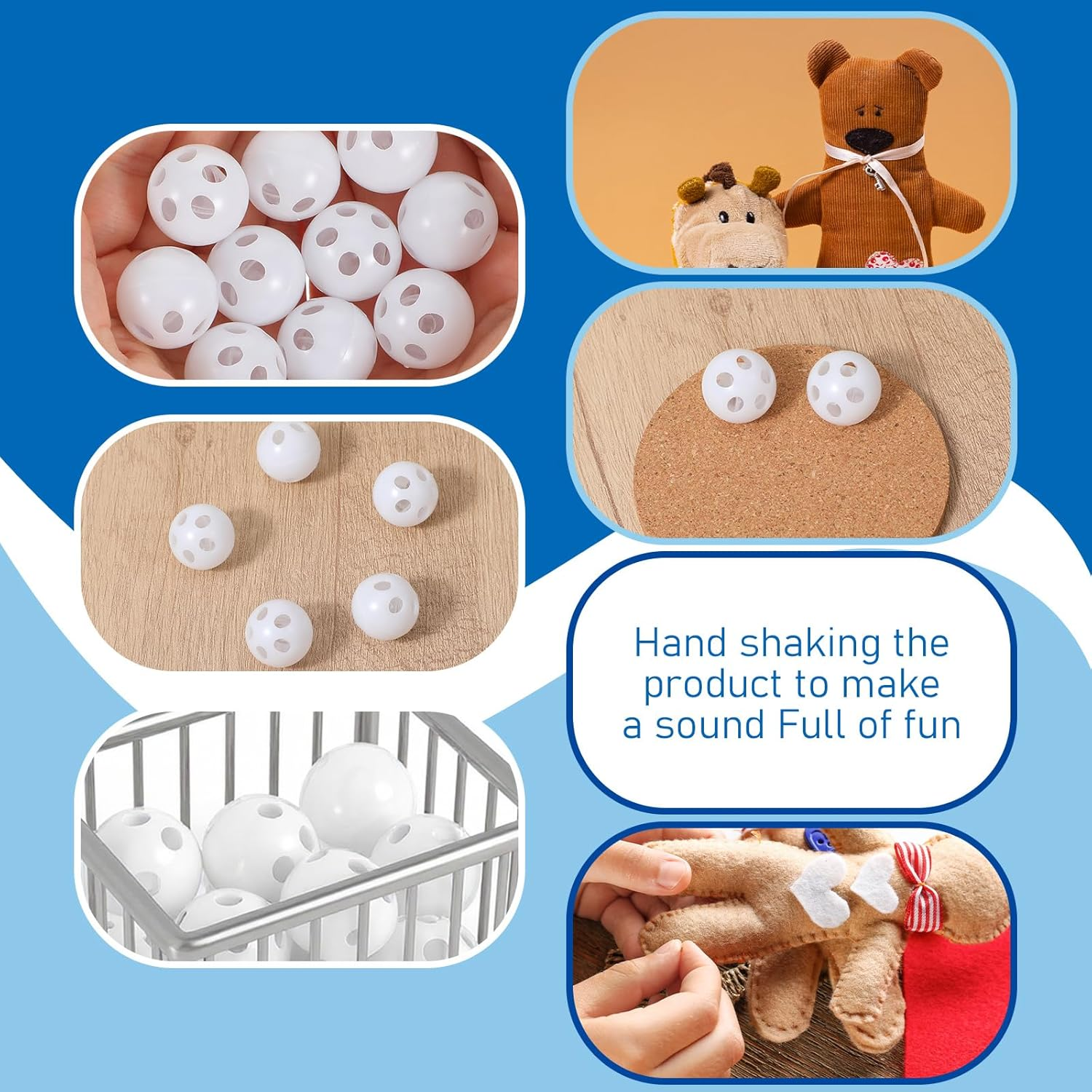 Pack of 10 Sew-In Rattle Balls, White Rattle Balls, Noise Maker for Cuddly Toys, Baby and Pet Toys, 24 Mm Diameter, DIY Craft Set