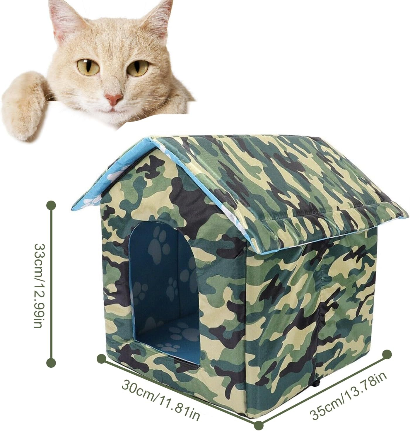 HOMURY Outdoor Cat House: Foldable Cat House, Washable, Weatherproof and Warm, Outdoor Pet House, Oxford Pet House for Stray Pets, for Small Dogs, Cats (Camouflage) image number 6