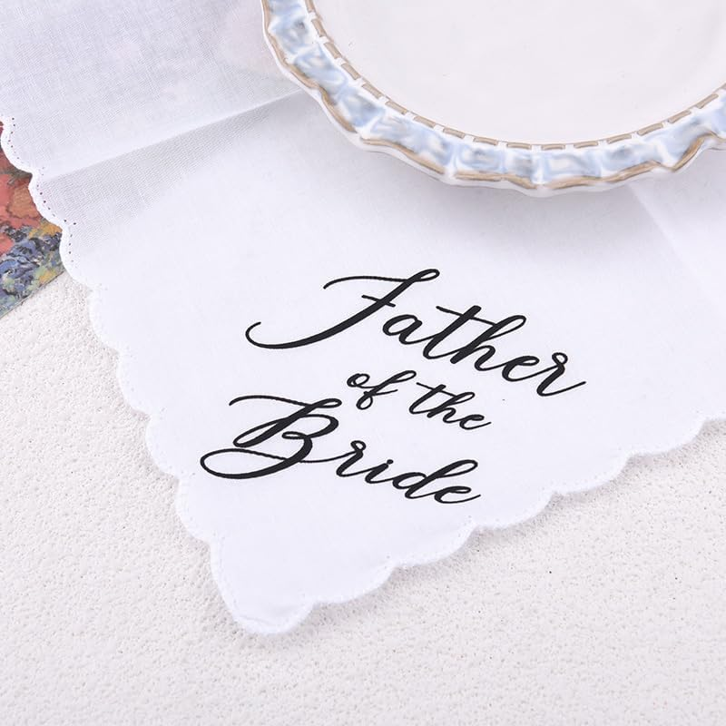Mother Father of the Bride Embroidered Handkerchiefs Wedding Day Accessories for Mom Dad from Brides White Cotton Hankies image number 4
