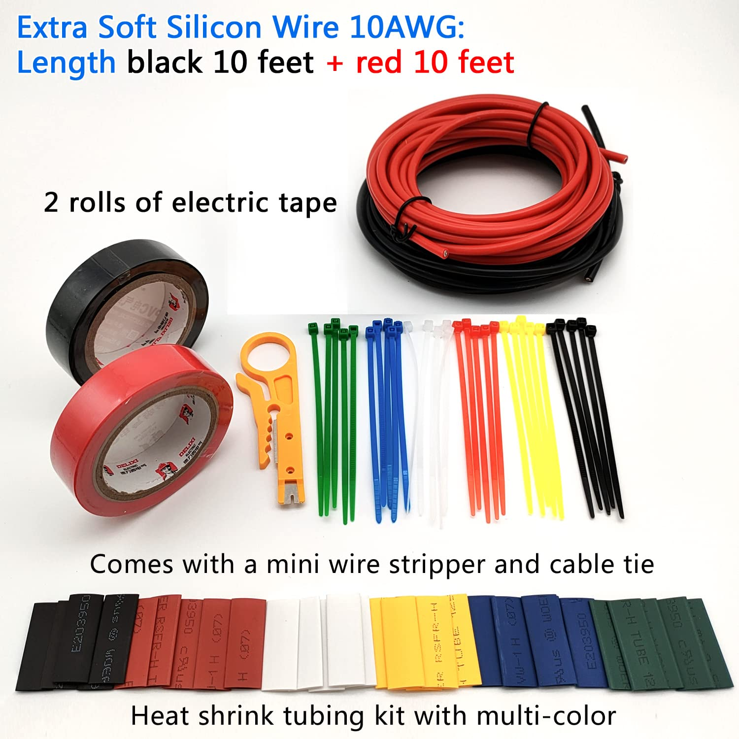 10AWG Flexible Silicone DIY Electric Wire Power Cable Routing 1050 Strands 0.08Mm Tinned Copper Wire Resistant to Heat and Cold Electrical Tape 2 Color X 10Ft Tools Included image number 4