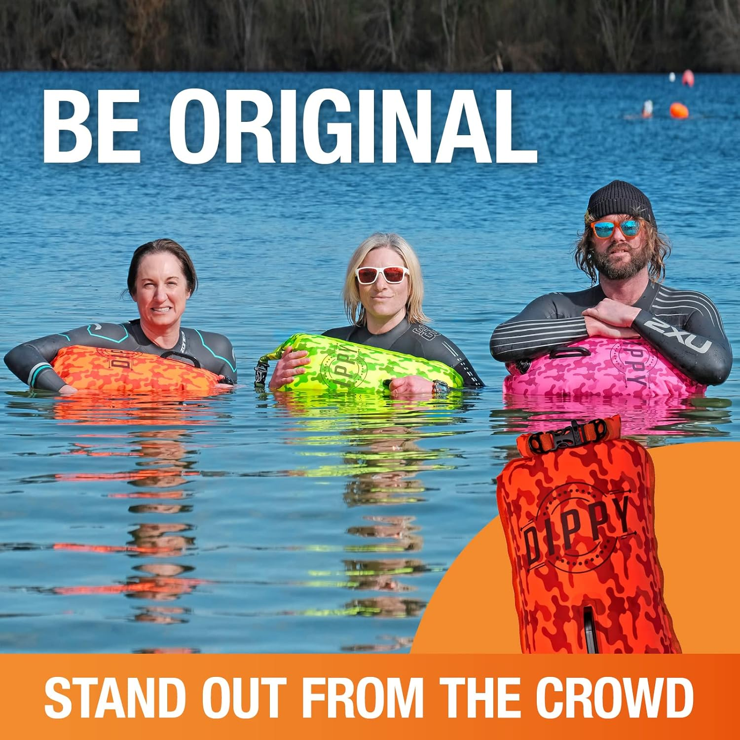 DIPPY Tow Floats for Open Water Swimming | 28L Swim Buoy Open Water Swimming Float | Waterproof Swimming Buoy | Tow Float Dry Bag | Wild Swimming Float | Wild Swimming Accessories (Orange Cammo) image number 3