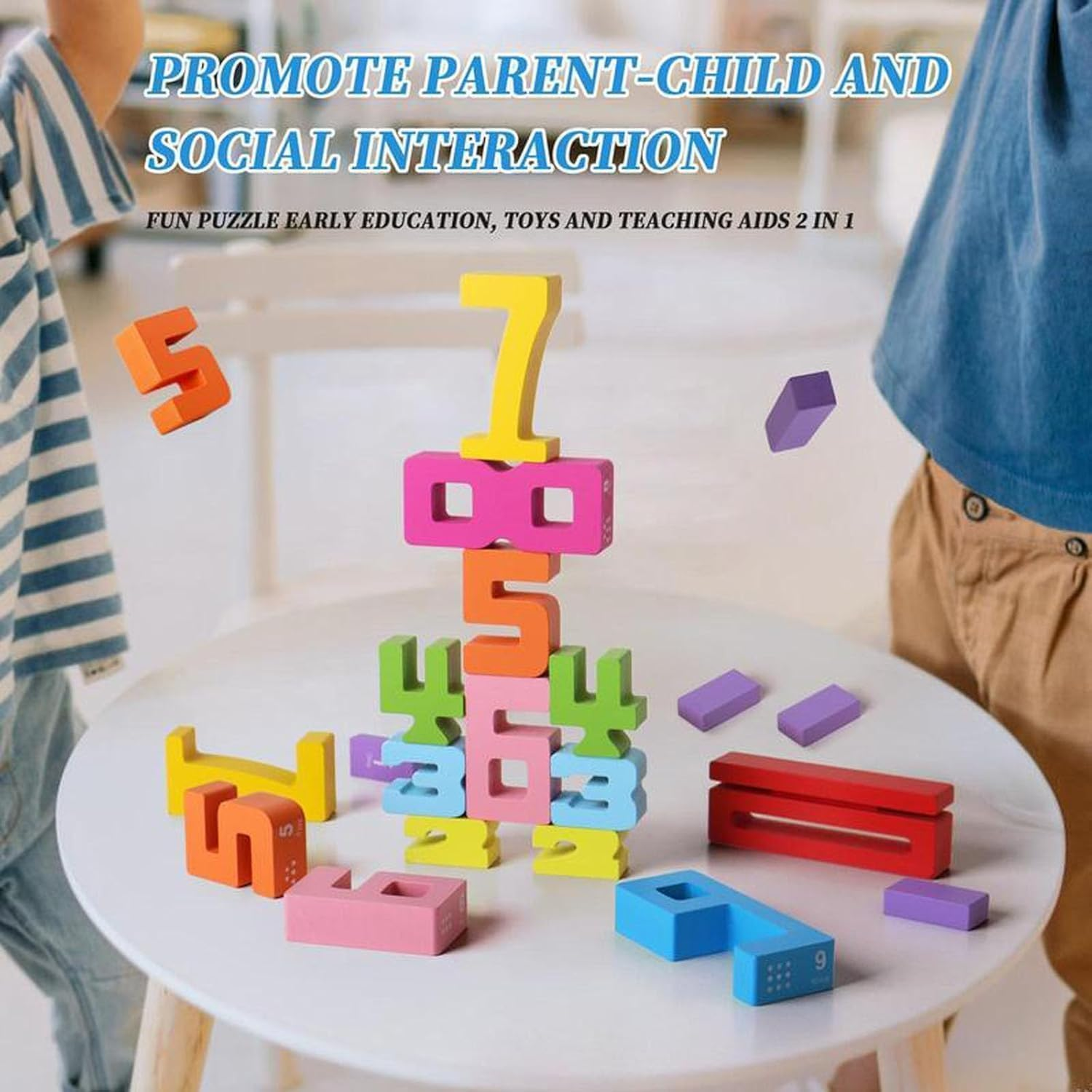 MOONKATE Montessori Wooden Math Number Building Blocks Toys for Kids