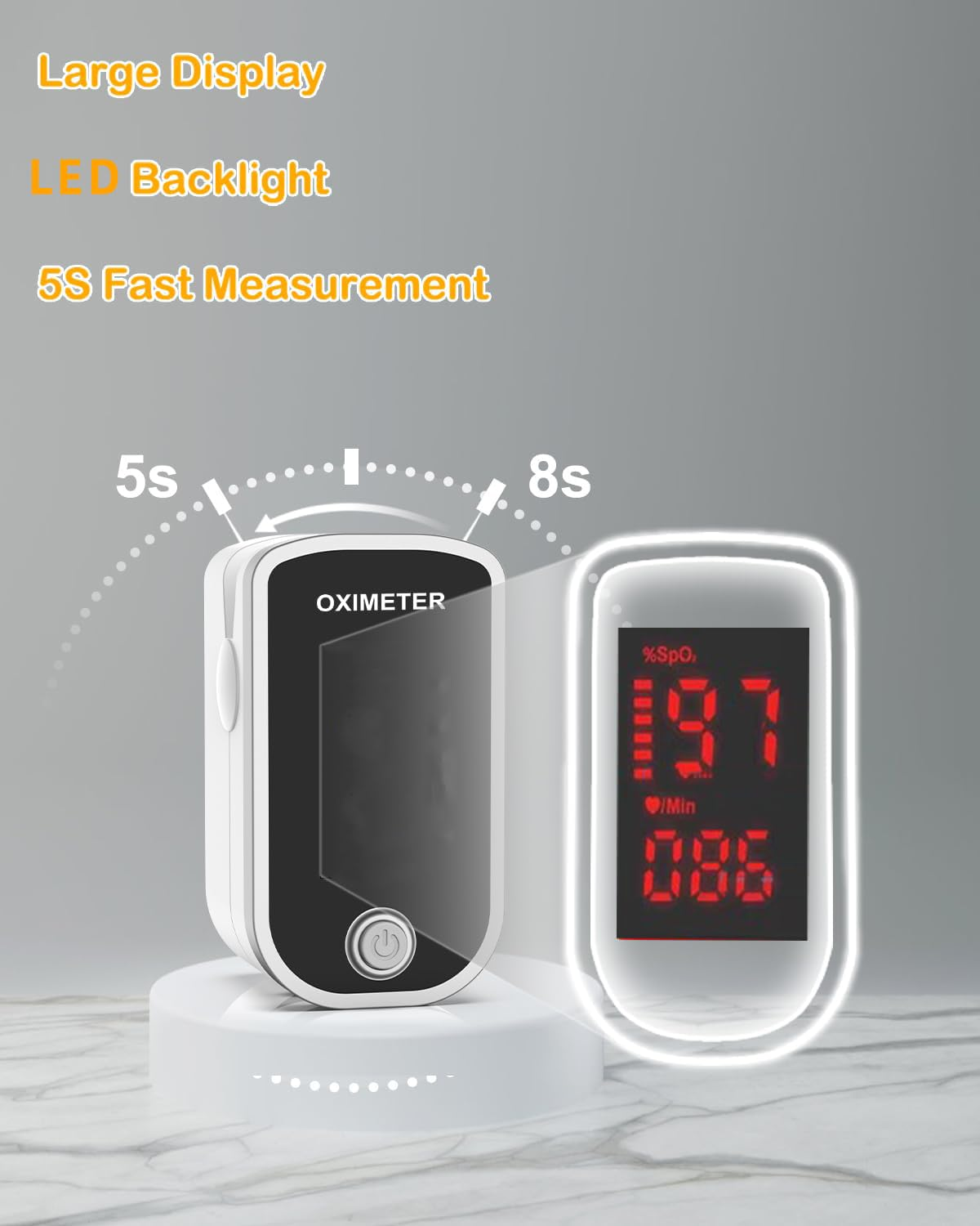 Fingertip Pulse Oximeter - Oxygen Meter Finger Pulse Oximeter - Blood Oxygen Saturation Monitor with Heart Rate and Fast Spo2 Reading, Pulse Ox with LED Screen, Lanyard (Not Include Batteries) image number 2