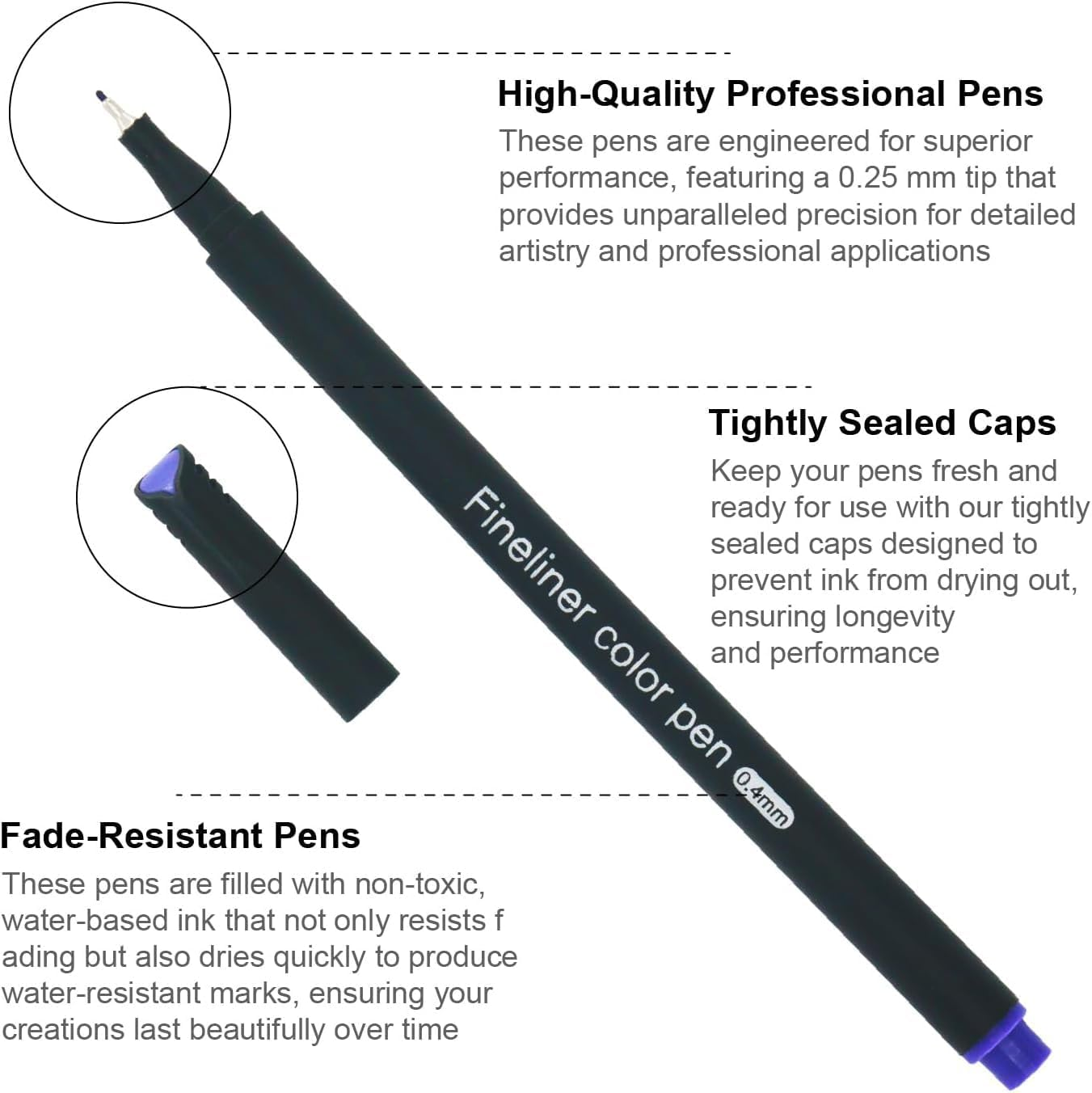 Fineliner Pens, Set of 24 Fineliners, 0.4 Mm Tips Fine Point Markers, Assorted Art Pens, Water-Based Fine Tip Markers for Drawing, Sketching, Journaling and Calligraphy image number 3