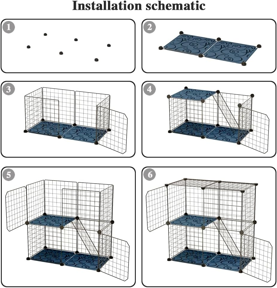 Ricjurzzty Cat Cage Indoor DIY Pet Playpen Detachable Metal Small Animal Cage Wire Ferret Cage Indoor Cat Kennels for Kitten Puppy Bunny (2 Tier) image number 6