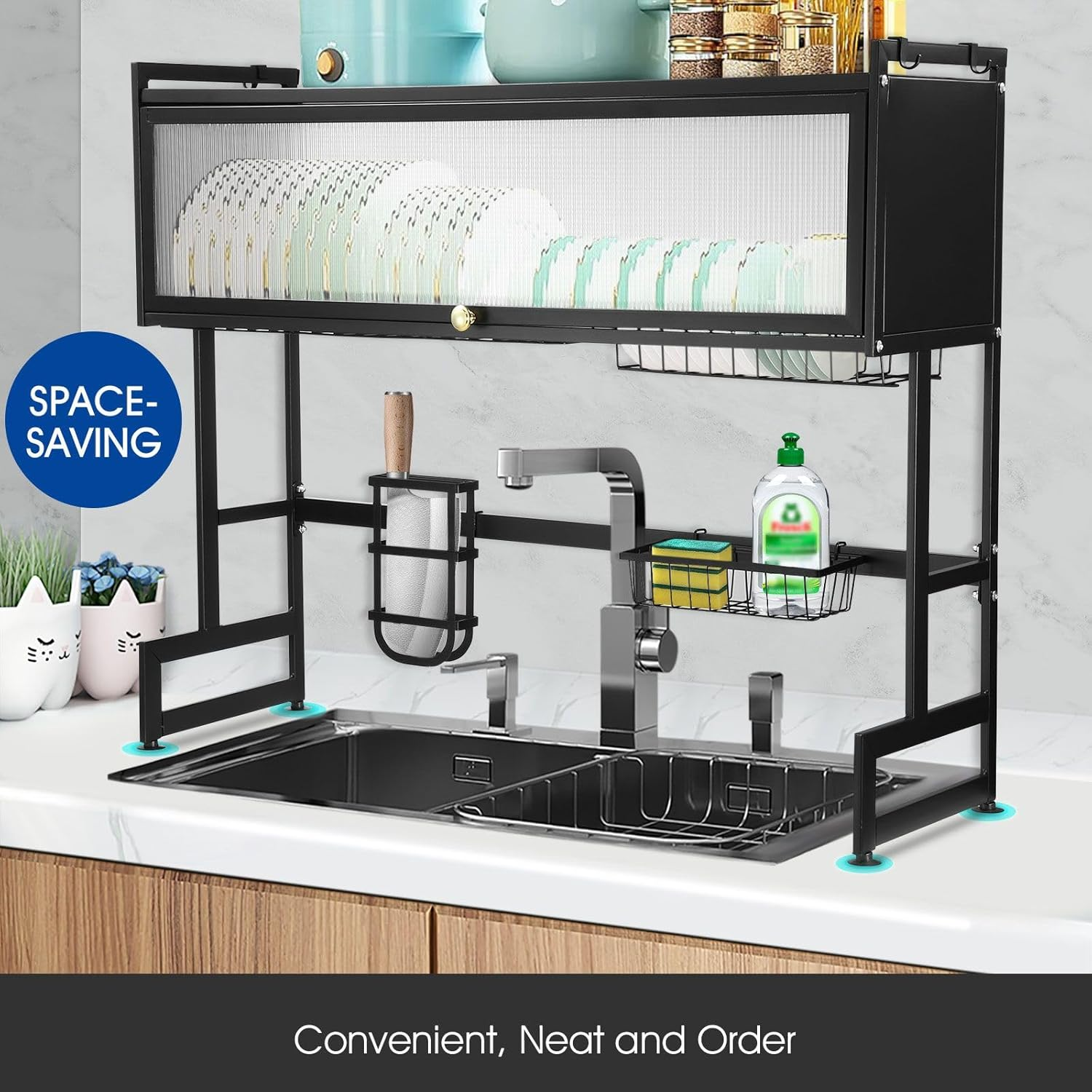 Maxkon over Sink Dish Rack Steel Dish Drainer 3 Tier Expandable Dish Drying Rack Large Kitchen Sink Shelf Drying Rack Kitchen Storage Counter Organization Adjustable Length 90-95Cm image number 3