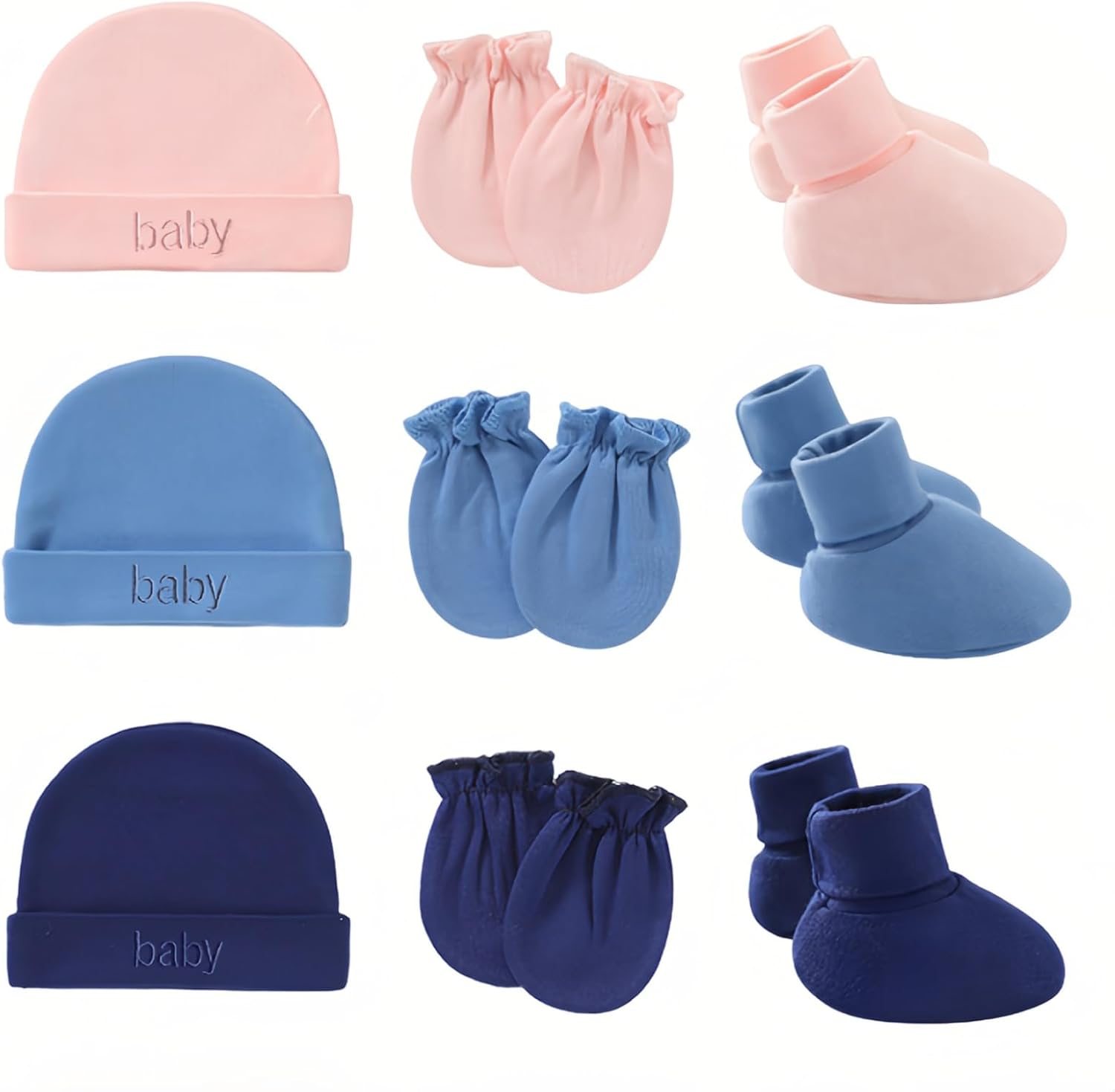 Taoluwin Baby Hats Mittens Socks Set, 3Pcs Cotton Infant Caps with 3 Pair Newborn Baby Mittens and Socks, Newborn Accessories Set