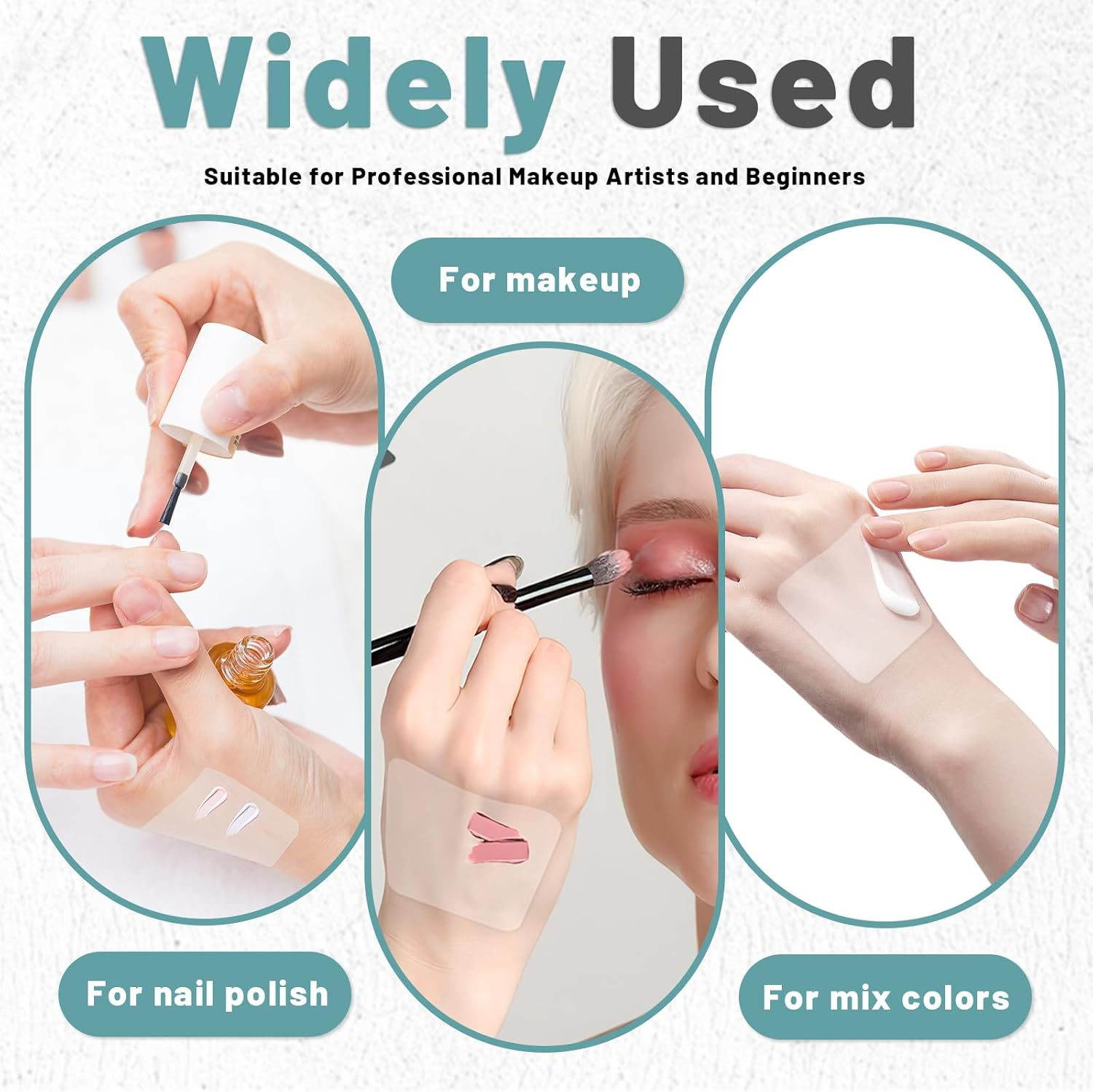 Makeup Mixing Palette Set Includes Make up Spatula, 100 Pieces of Makeup Hand Palette Single Use Cosmetic Tape, Foundation Palettes with Finger Ring on the Back for Make up Artist (Silver) image number 1