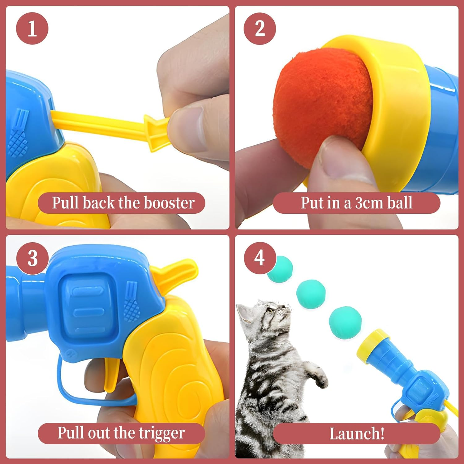 Oundarm 100PCS 1.2"/3Cm Cat Toy Balls and 1 Cat Ball Toy Launcher Colorful Cat Plush Ball Toy Interactive Cat Toy Plush Toy Balls for Cat