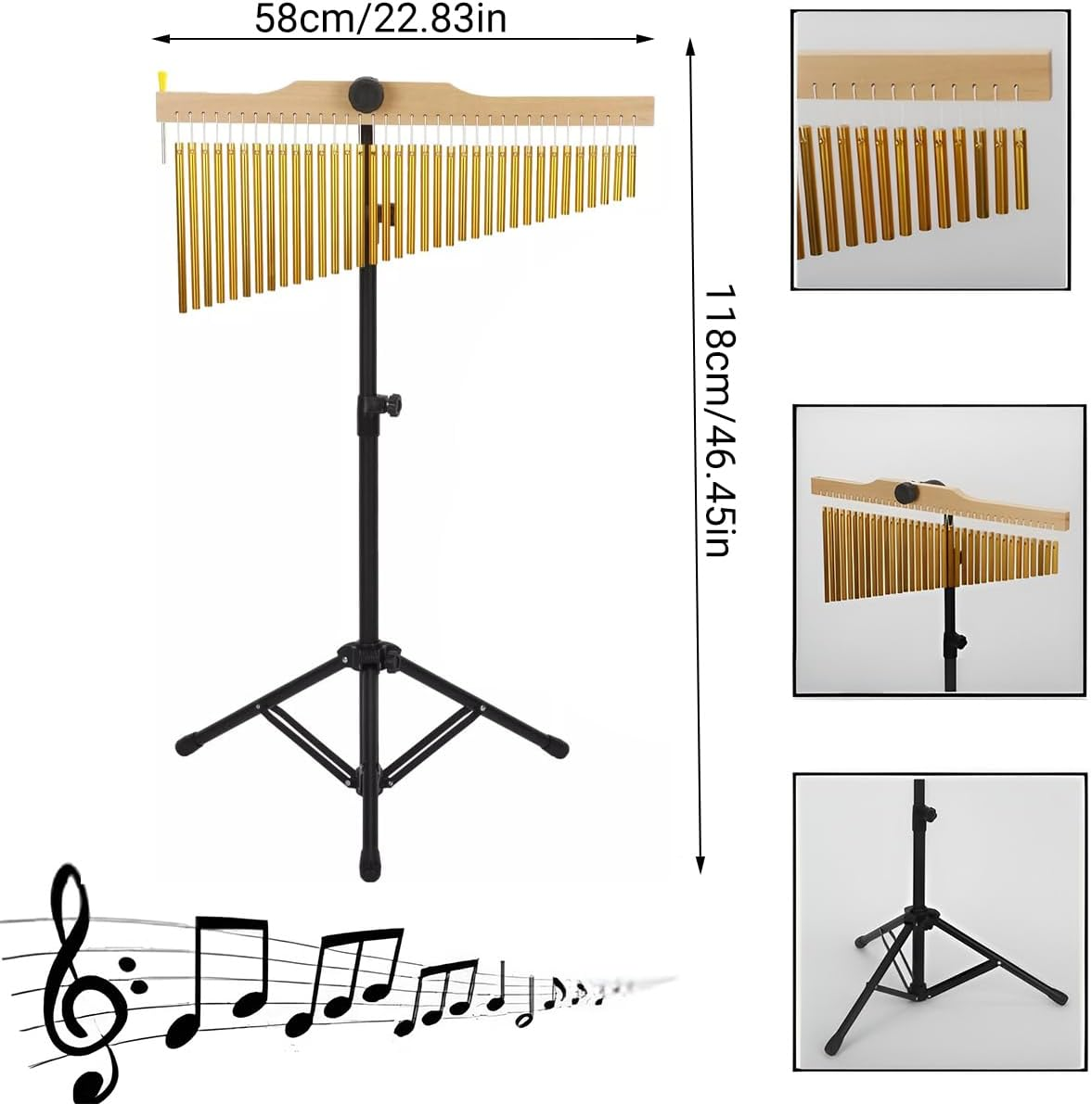 AIMALL 36-Tone Wind Chime Tree Percussion Instrument with Metal Rods and Wooden Frame for Orff Classroom Stage Performance Music Therapy 22.83X46.45In image number 5