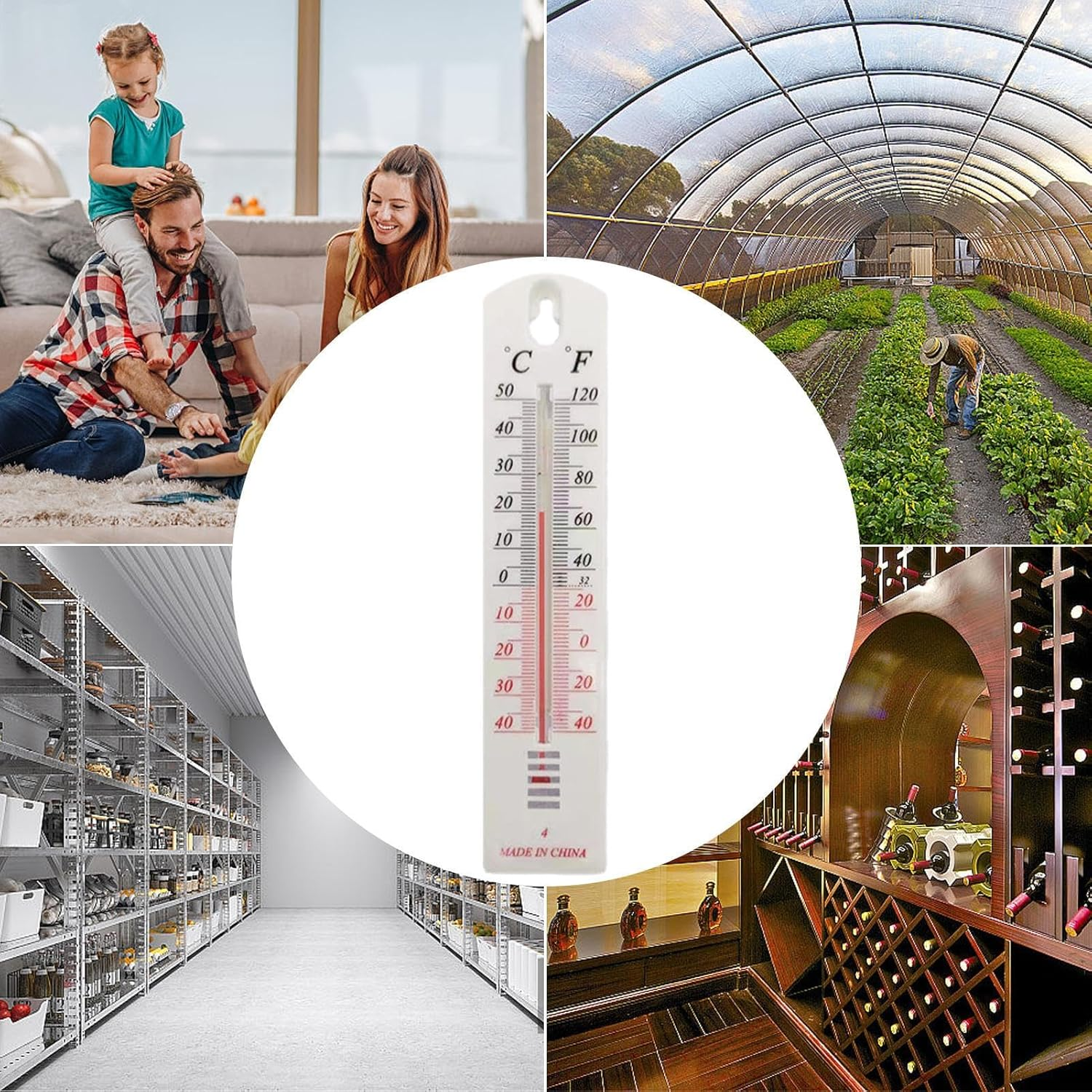 Indoor Outdoor Wall Thermometer, Room Temperature, Easy to Mount Room Temperature Monitors with Precise and Accurate Readings, Thermometer Gauge Easy to Read Scale for Home Office Garden Greenhouse