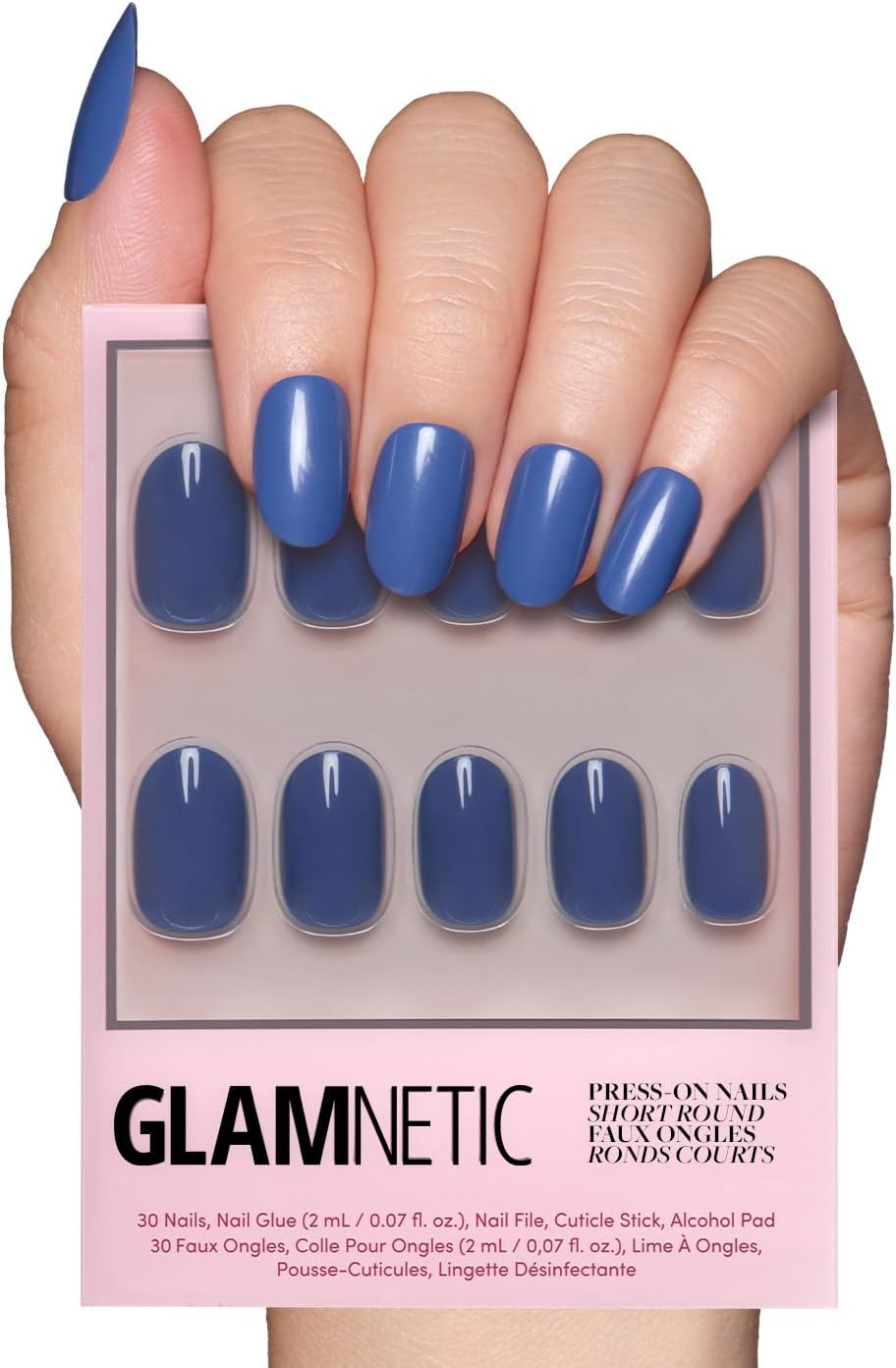 Glamnetic Press on Nails - Regal Blue | Opaque Dark, Moody Blue Short round False Nails, Reusable Stick on Fake Nails with Glue | Salon Quality | 12 Sizes - 30 Nail Kit - 4-Cobalt Blue image number 2