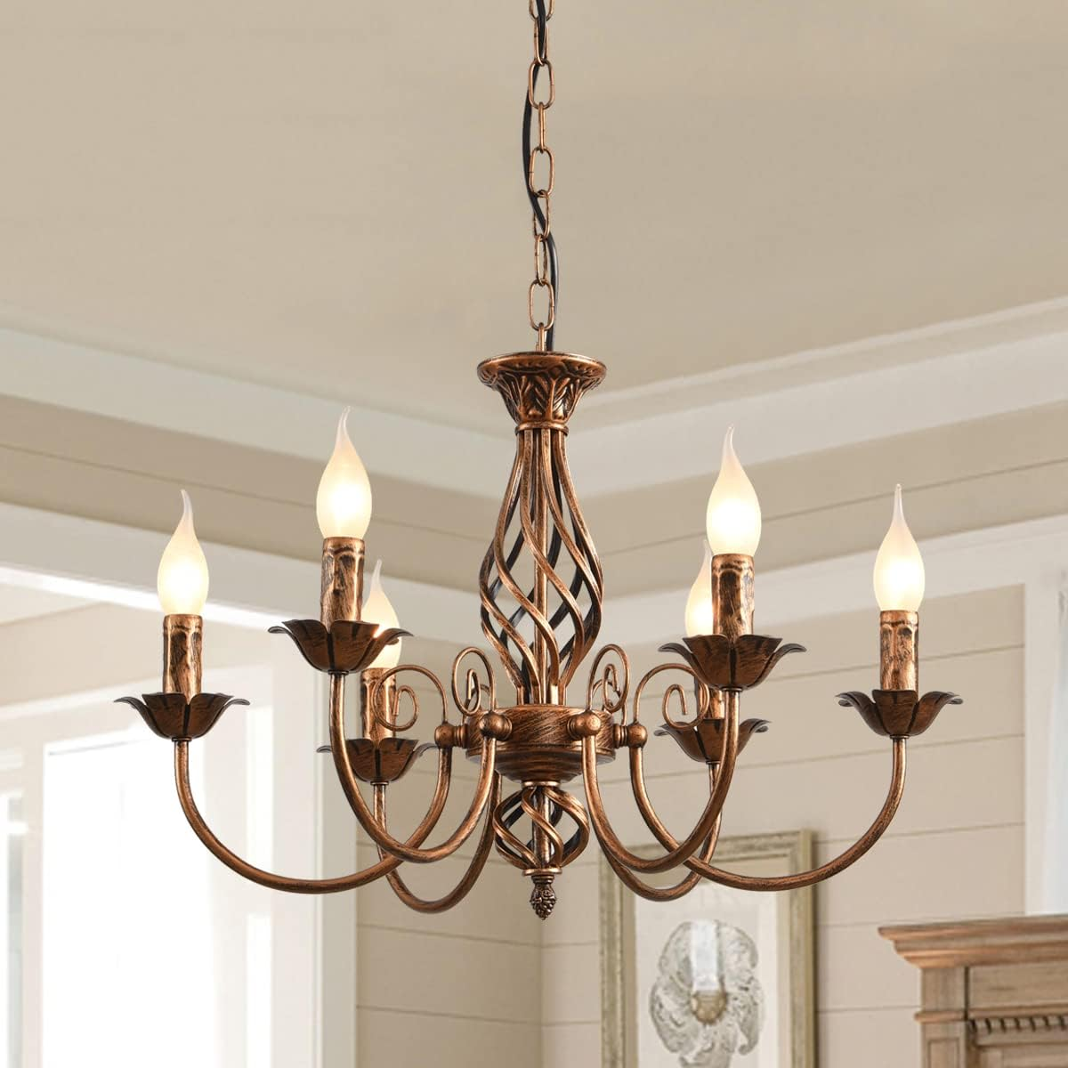 Jaycomey French Country Chandelier, Rustic 6 Light Bronze French Country Pendant Light Fixture, Vintage Metal Chandelier for Dining Room Kitchen Living Room Bedroom Hallway, E14 Base - Black/12 Light image number 6
