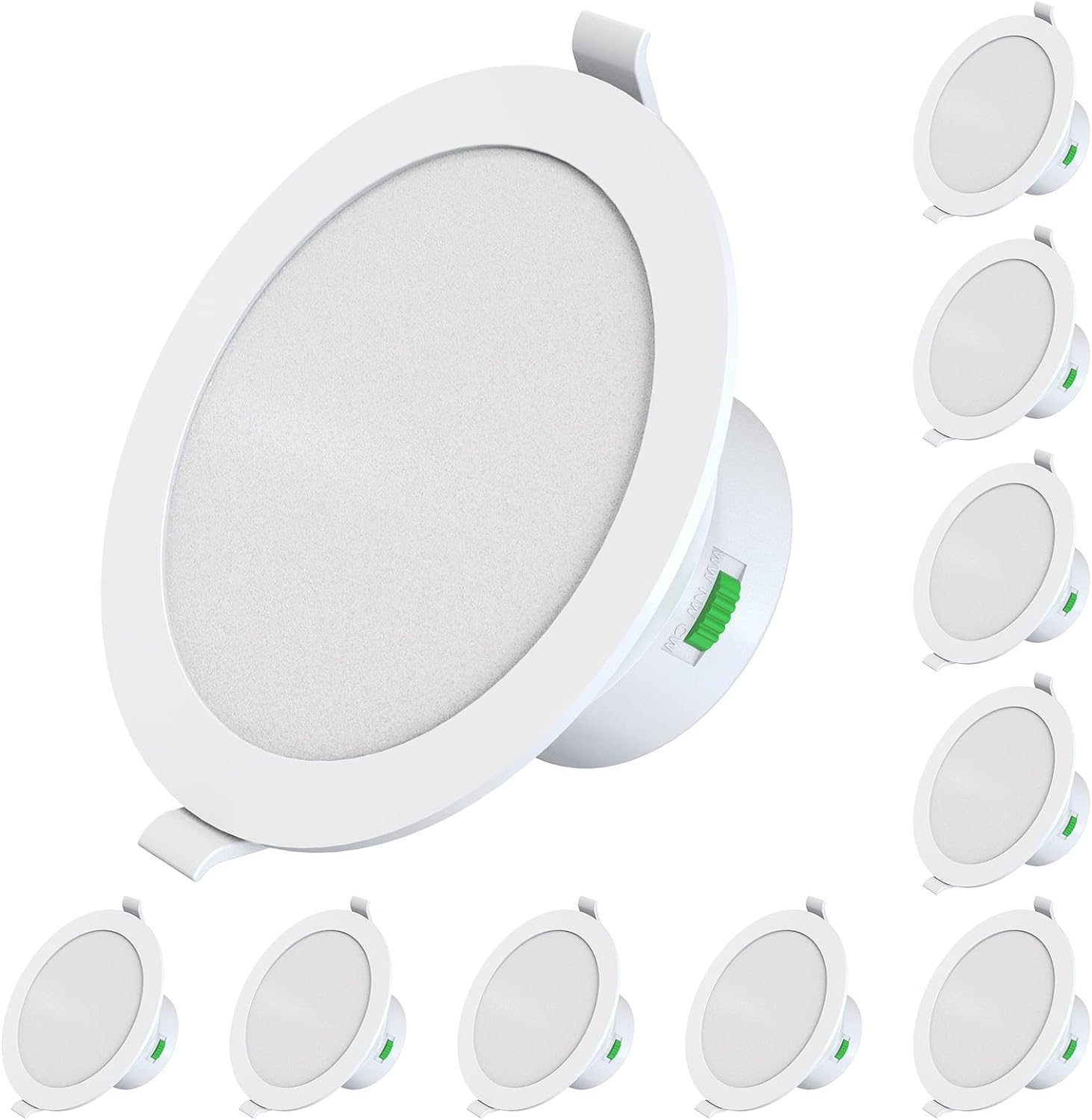 ALUSSO 14W LED Downlight Kit 120Mm Cutout Dimmable IP44 Recessed Ceiling Light with CCT 3 Lighting Colors Adjustable 3000K Warm/ 4000K Neutral/ 5700K Cool, White, Pack of 10,AUS Plug image number 3