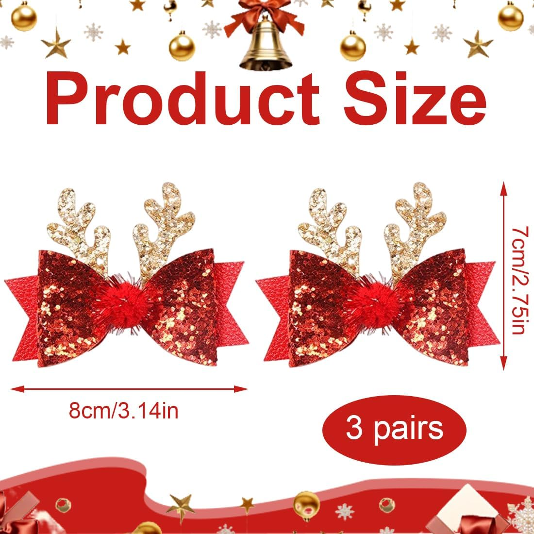 Luliyldj 3 Pairs of Christmas Hair Accessories, Hair Clips Girls, Hair Clip Christmas image number 1