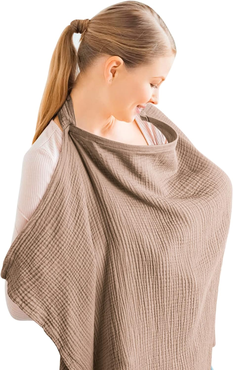 Konssy Muslin Nursing Cover for Baby Breastfeeding, Breathable 100% Cotton Breastfeeding Cover with Rigid Hoop for Mother Nursing Apron, Multi-Use Carseat Canopy