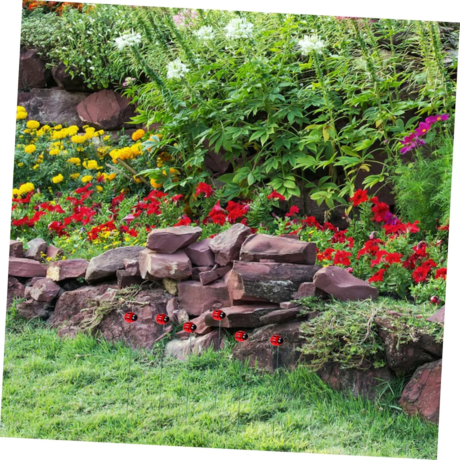 Kisangel 30Pcs Garden Ladybug Sign Resin Outdoor Spring Decor Ladybug Stake for Spring Outdoor Garden Decorations Art