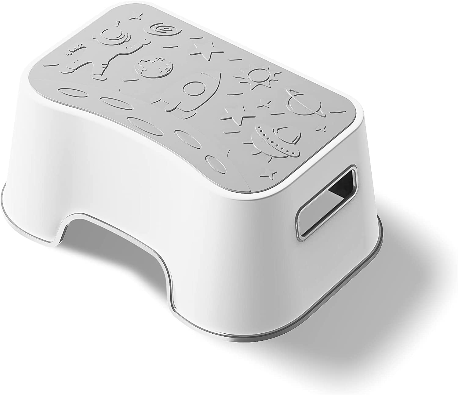 UNCLE WU Kids Step Stool - Lightweight and Easy to Clean - Bathroom Safety Bottom as Potty Training Stool - Slip-Resistant Surface1 Step Stool for Kids/Adult (Gray White)