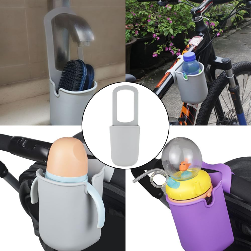 1PCS Stroller Silicone Cup Holder,Universal Stroller Cup Holder,Removable Water Bottle Holder for Outdoor,Silicone Storage Bag Drink Holder for Wheelchair,Scooters, Baby Bottle Holders (Blue) - Blue image number 6