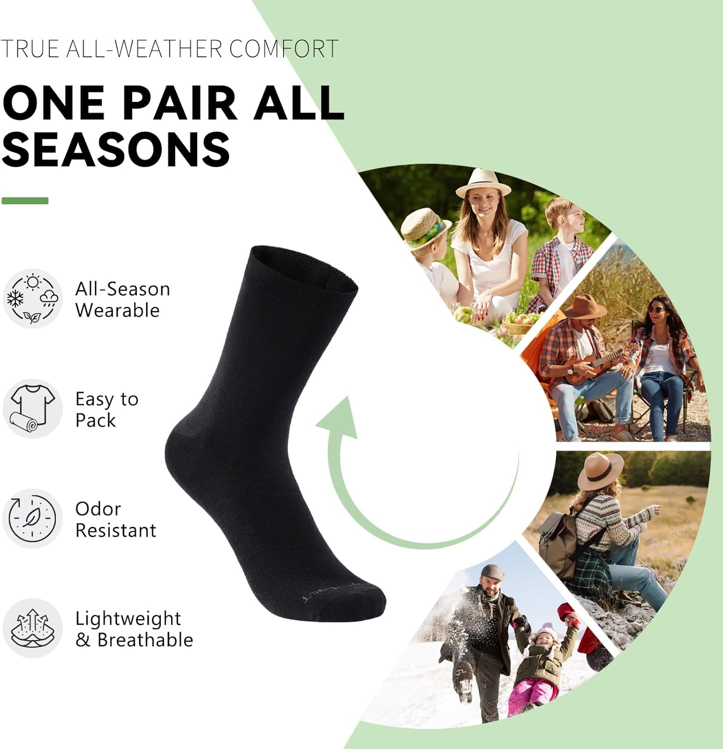 Merino Protect Thin Merino Wool Crew Sock for Men Women Lightweight Hiking Socks Soft Mid Calf Dress Socks 4 Pack image number 2