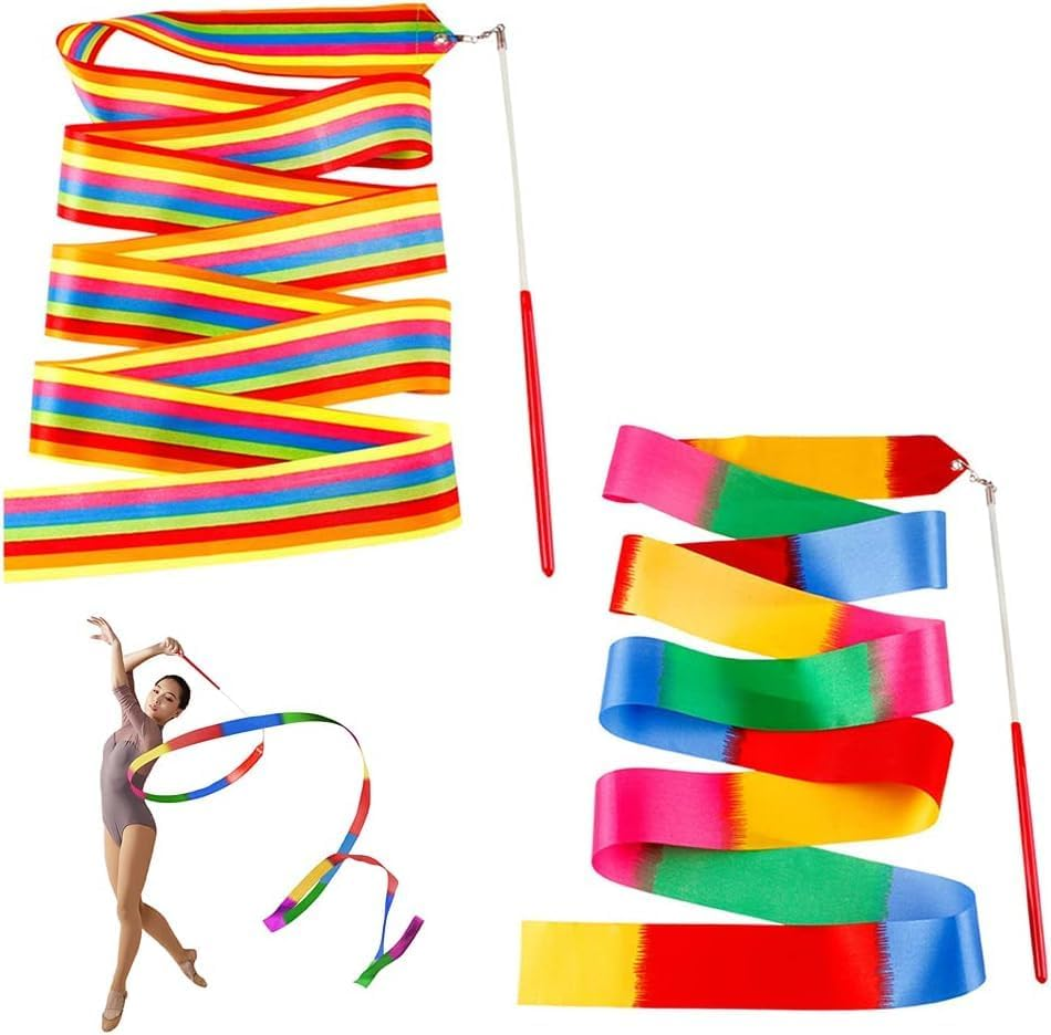 2Pcs Streamers Sticks Ribbon Streamers Gym Ribbons Dance Rainbow Ribbon Rhythm Ribbon Rhythmic Gymnastics Ribbons Twirling Wands for Wedding Birthday Party image number 3