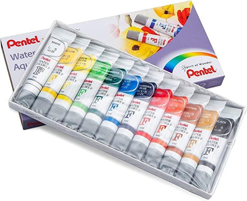 Pentel Arts Water Colour Paints 12 Assorted Colours with a Bonus Medium Aquash Water Brush (OYWFRS-12) image number 5