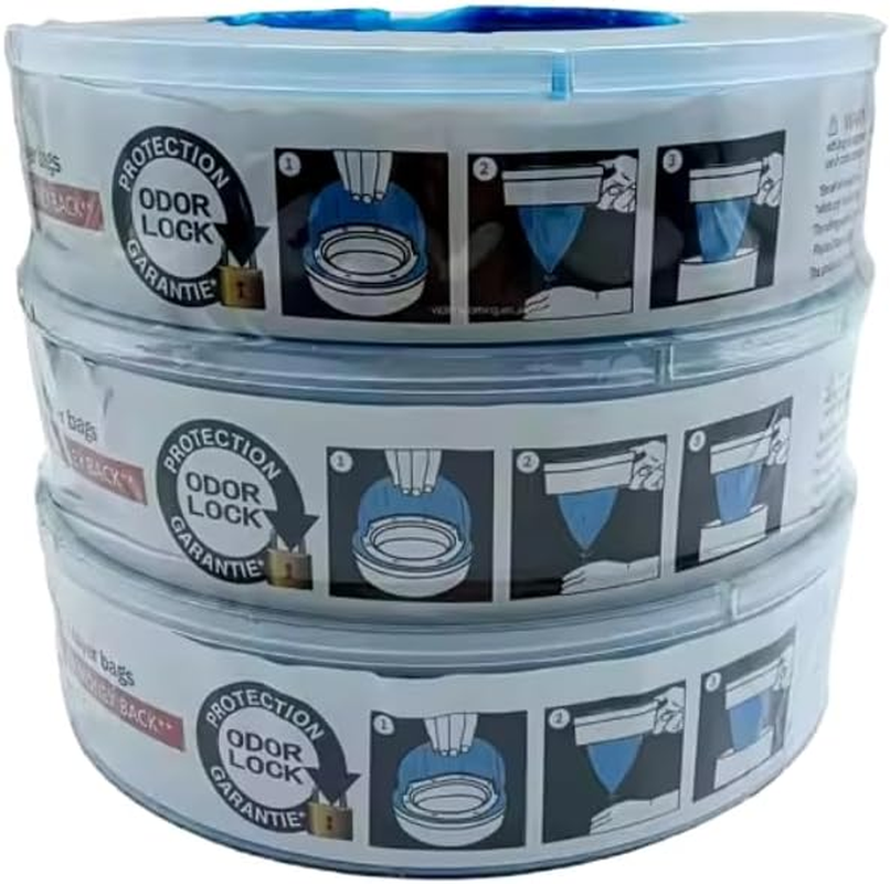 Refill Cassettes for Nappy Bins, Compatible with Angelcare - Odor-Sealing 7-Layer Film, Antimicrobial, Holds 320 Diapers - Fresh, Hygienic Disposal - Pack of 8 image number 1