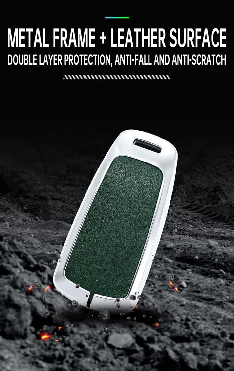 Car Key Case Zinc Alloy Key Fob Holder Cover Leather Keychain Fit for Audi A4 S4 RS4 B9 A5 F5 S5 RS5 A6 A7 C8 A8 S8 Q2 Q5 SQ5 Q7 SQ7 TT TTS TTRS R8 3 Buttons Protector Covers Silvery Black image number 6