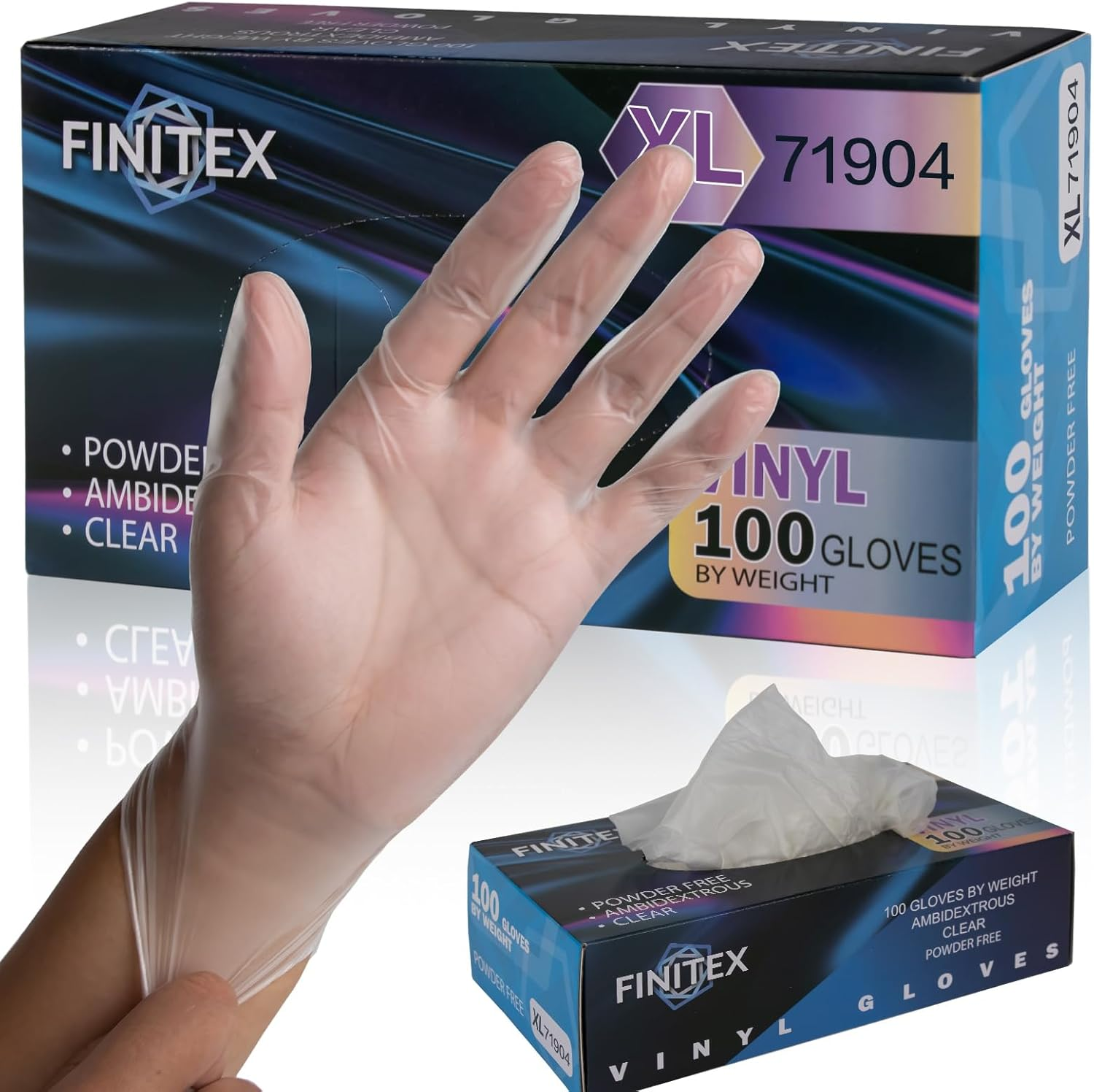 FINITEX Clear Vinyl Disposable Gloves Food Safe Latex-Free Food Prep Work Multipurpose Gloves Box of 100 image number 2