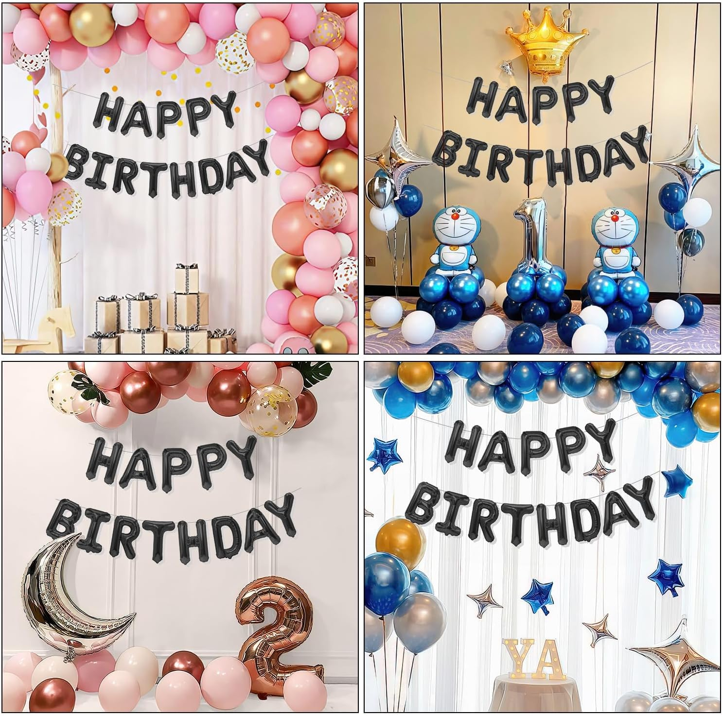 Black Happy Birthday Banner Happybirthday Balloon Happybirthday Signblack Balloons Happybirthday Backdrop Birthday Party Decorations Birthday Decor Birthday Decorations for Men-Black image number 5