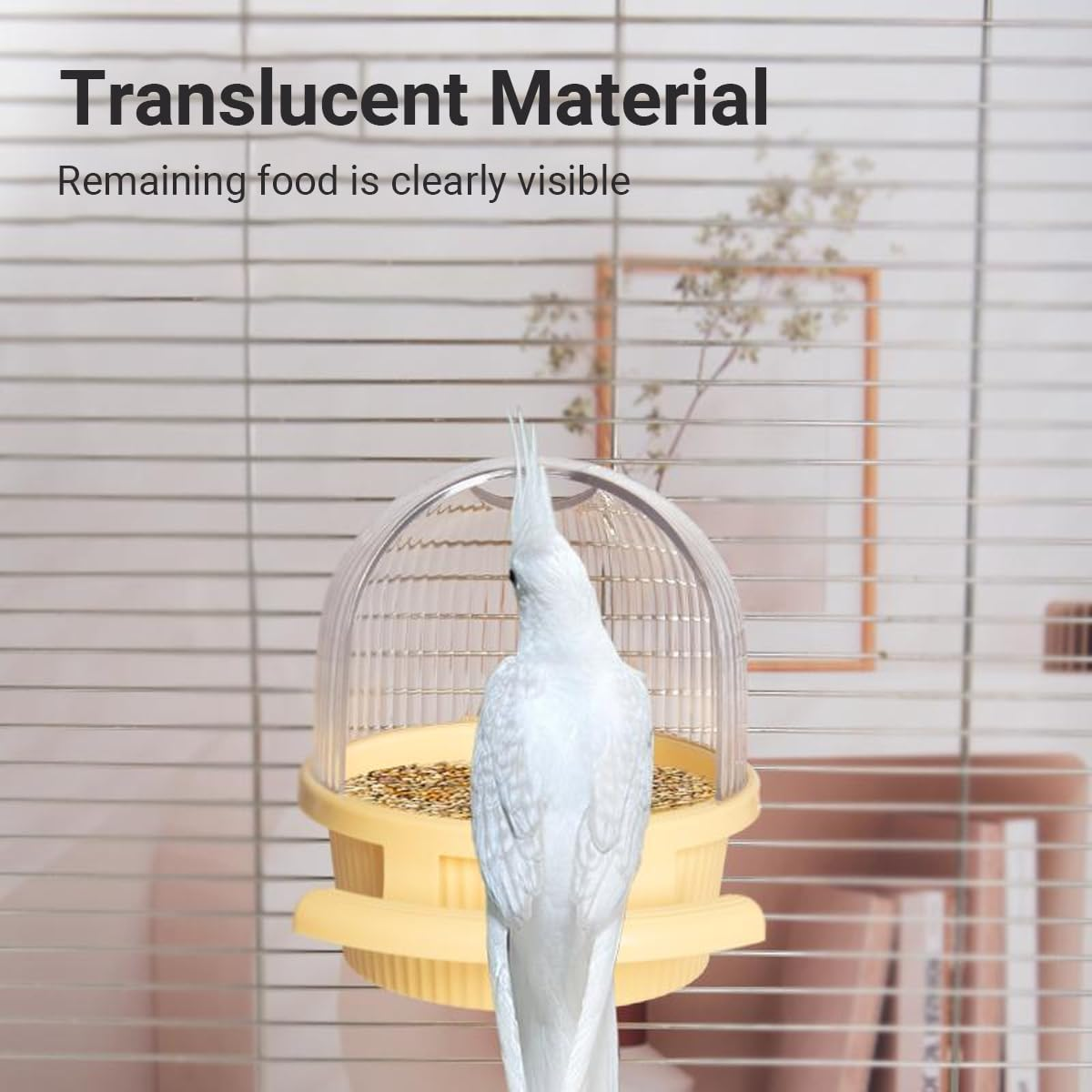 AIMALL Bird Feeder Food and Water Dispenser 5.43X6.5X4.92In Plastic Feeding Cup for Budgerigar Parrot Pigeon Lovebird, Automatic Bird Food Container Pink Yellow Colour - Yellow image number 4