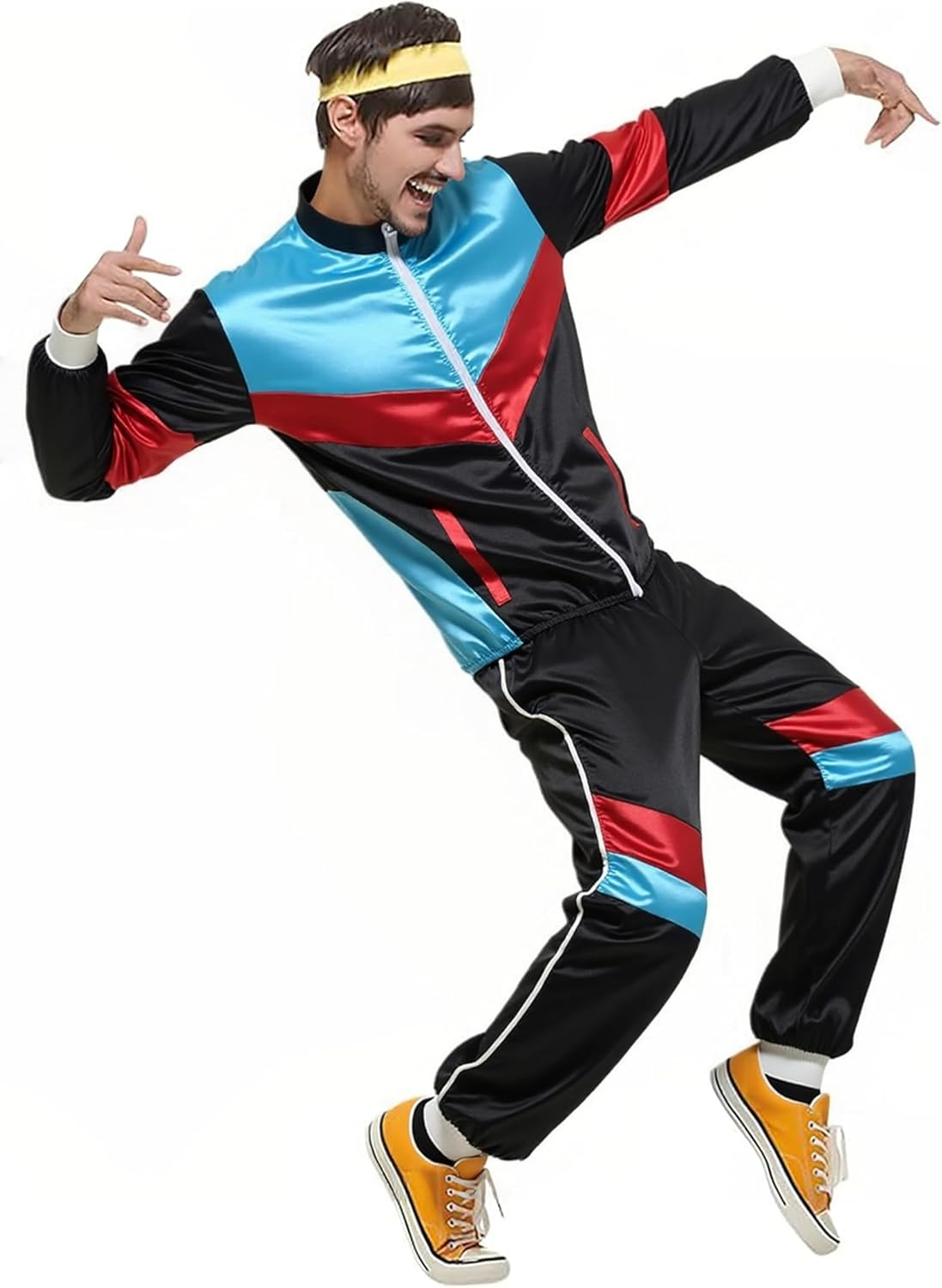 COSOUKE 70S 80S Retro Costume Men Women Shell Suit Halloween Disco Costumes for Adults Long Sleeve Sports Tracksuits Set