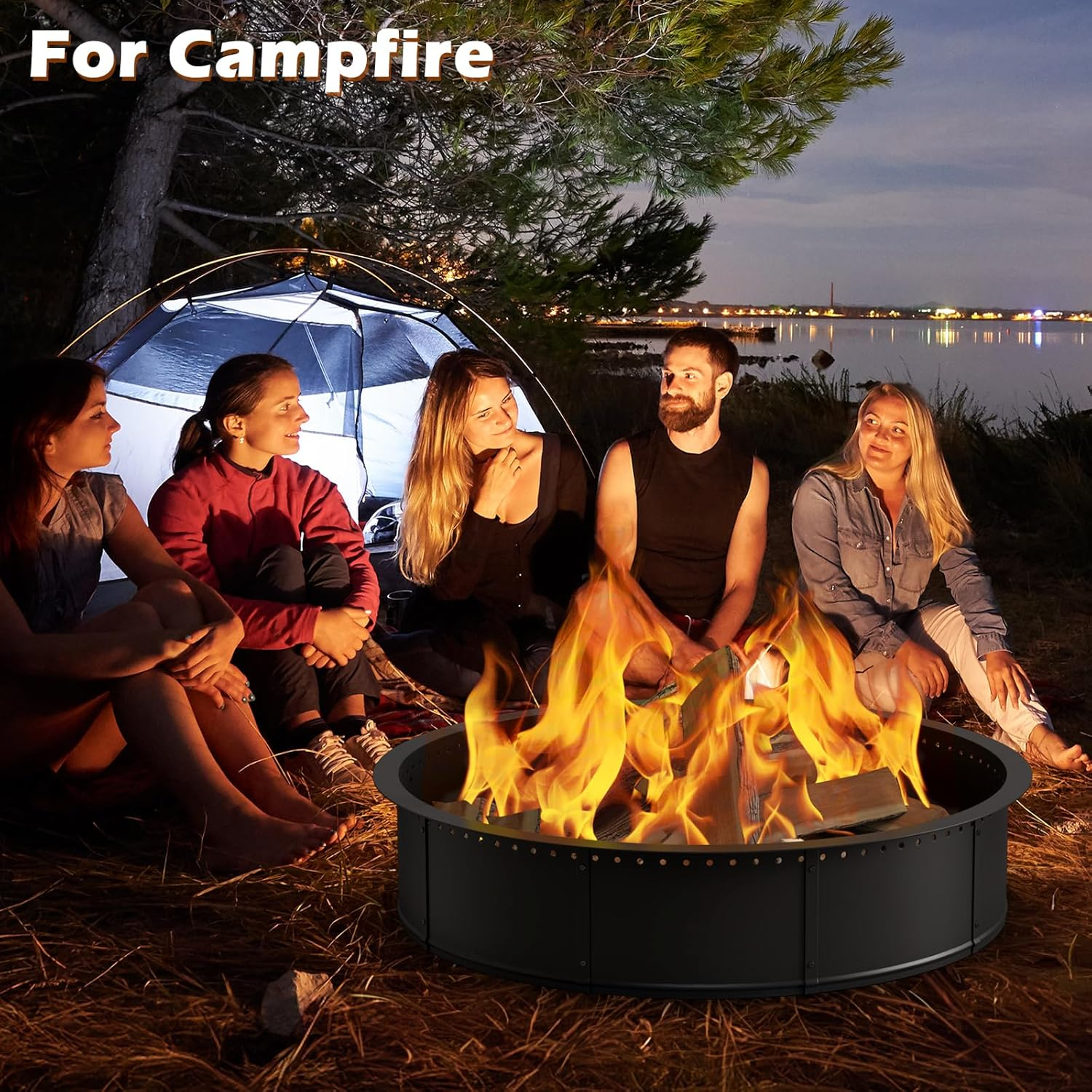 Mapleway Smokeless Fire Pit Ring, 42Inch Large round Portable Metal Firepit Accessories for outside Wood Burning Patio Camping Bonfire Campfire image number 6