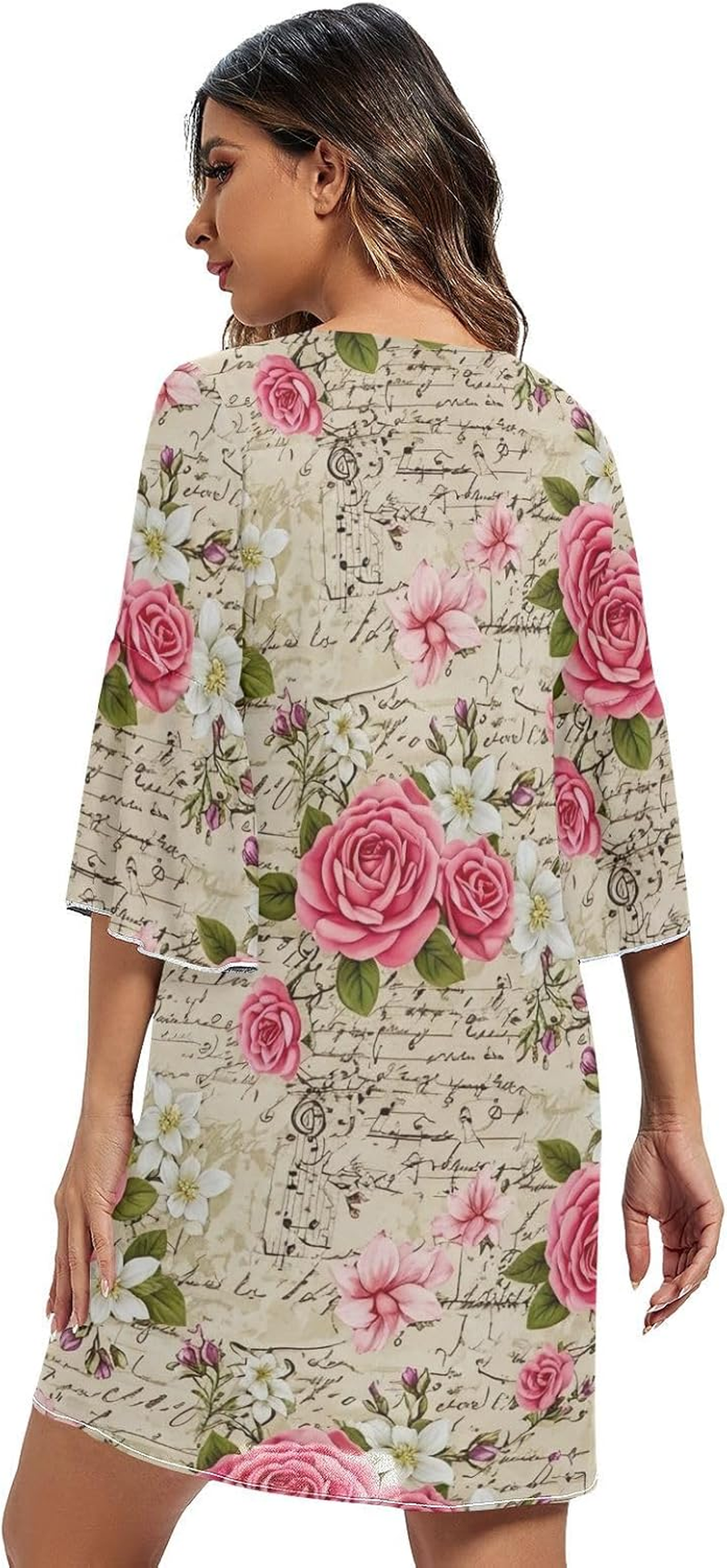 Vintage Pink Flowers Chiffon Dress 3/4 Sleeve Maternity Dress Party image number 4