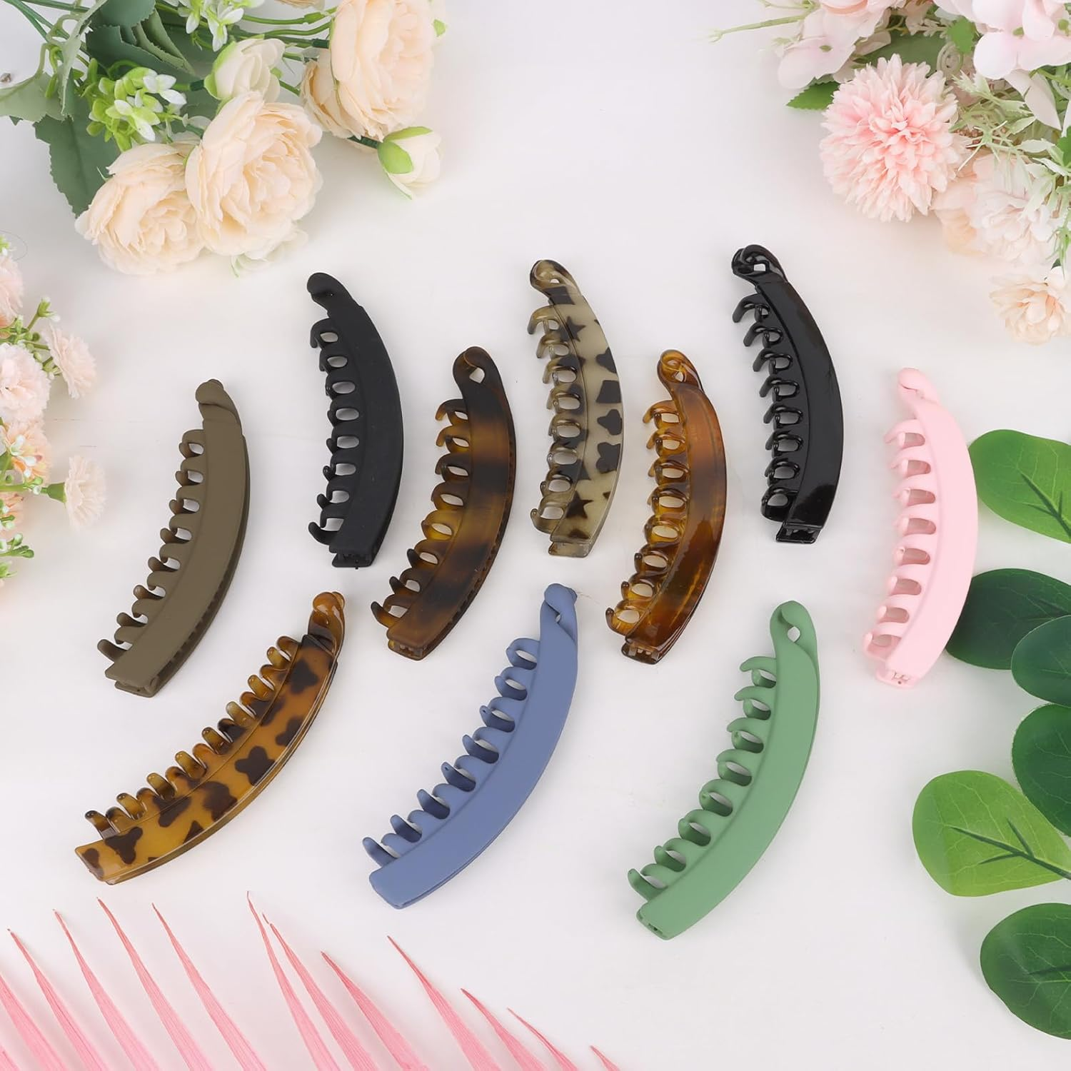 Srotmirw Banana Clip 10 Hair Clips Women Solid Colour Leopard Print for Women and Girls image number 4