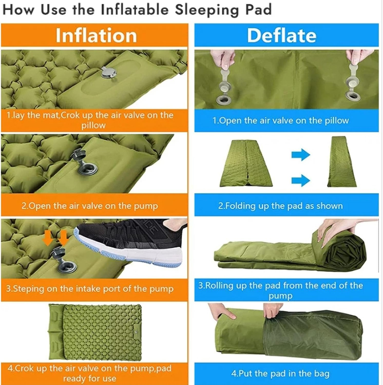 Double Sleeping Pad, Ultra-Thick Self Inflating 2 Person with Pillow Built-In Foot Pump Camping Sleeping Mat for Backpacking, Hiking, Traveling, Tent, Portable Camping Mat image number 6
