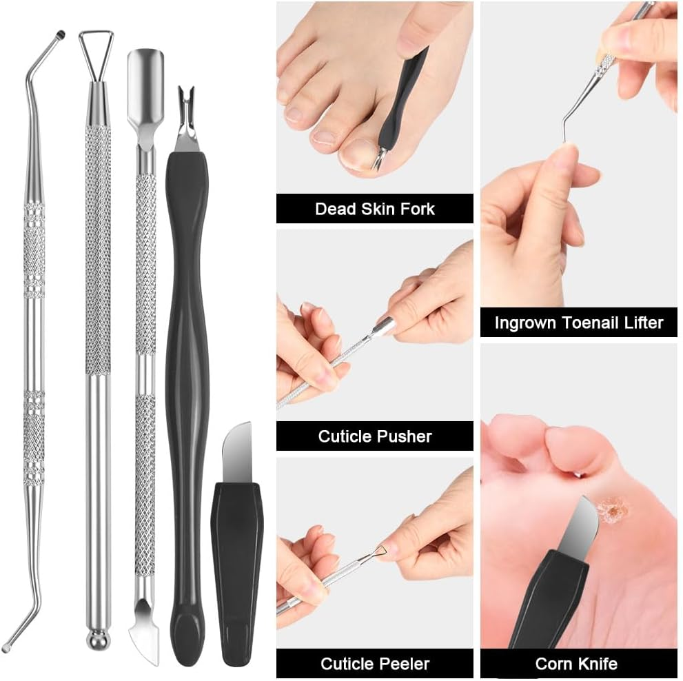 Alaoo Stainless Steel Callus Slicer, 30-In-1 Professional Pedicure Foot Care Set, Foot Scraper Razor, Dead Skin Remover with 10 Replacement Blades for Foot Care Pedicure (Black) - Black image number 5