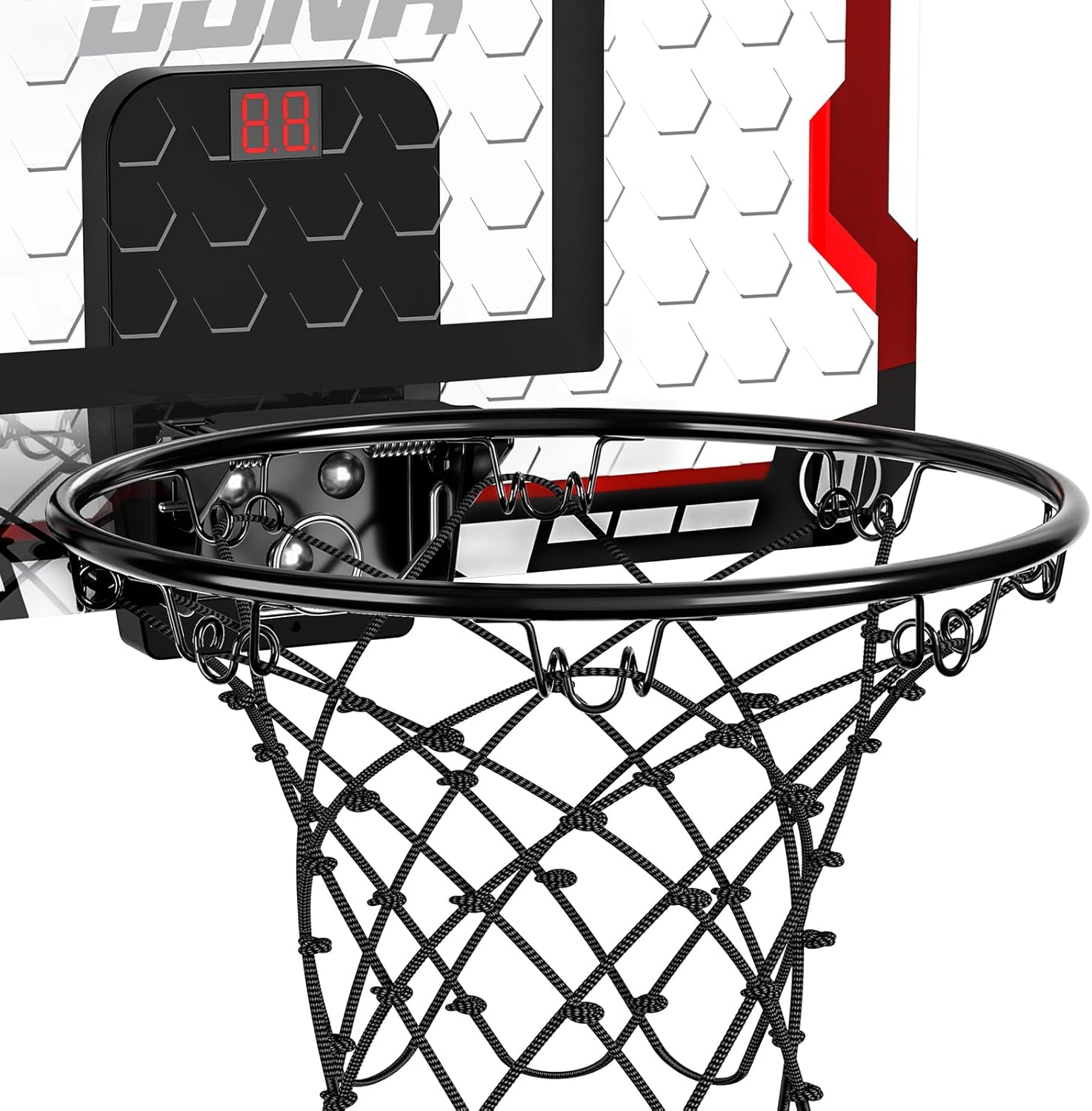 TEMI Indoor Basketball Hoop, Kids & Adults over the Door Hoop with 4 Balls, Electronic Scoreboard, Breakaway Rim, Red, Aluminium & Acrylic