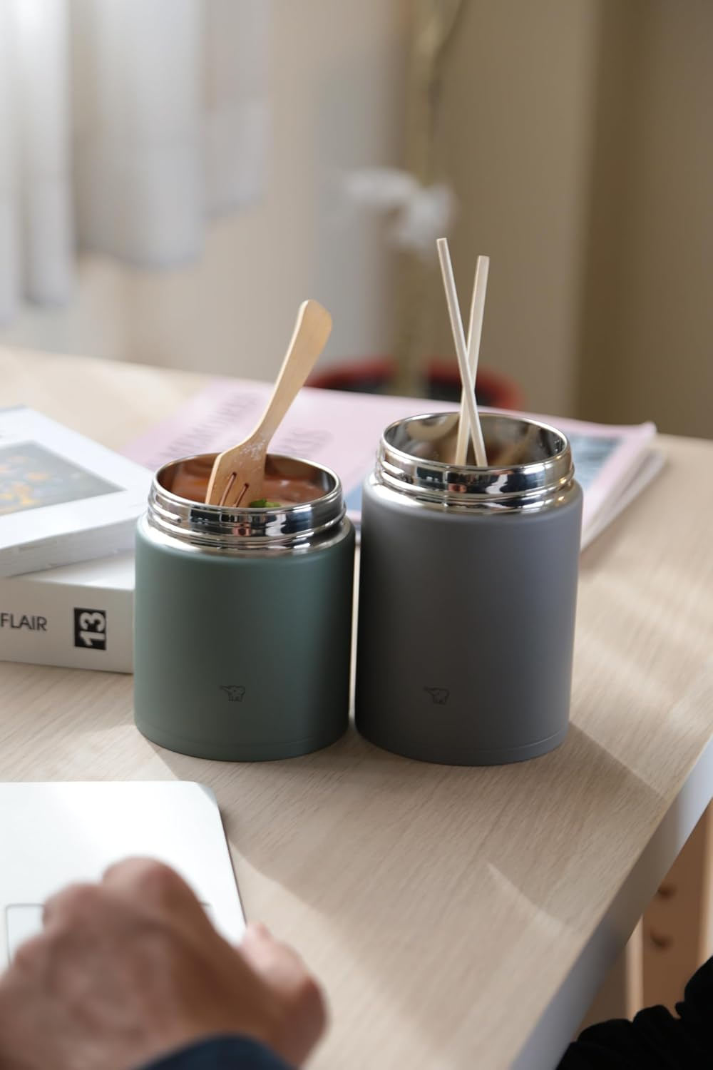 ZOJIRUSHI SW-KA30-GM Mahobin Stainless Steel Thermal Soup Jar, Lunch Jar, Seamless 10.1 Fl Oz (300 Ml), Matte Green, Integrated Lid and Seal, Easy to Clean, Only 3 Pieces image number 2