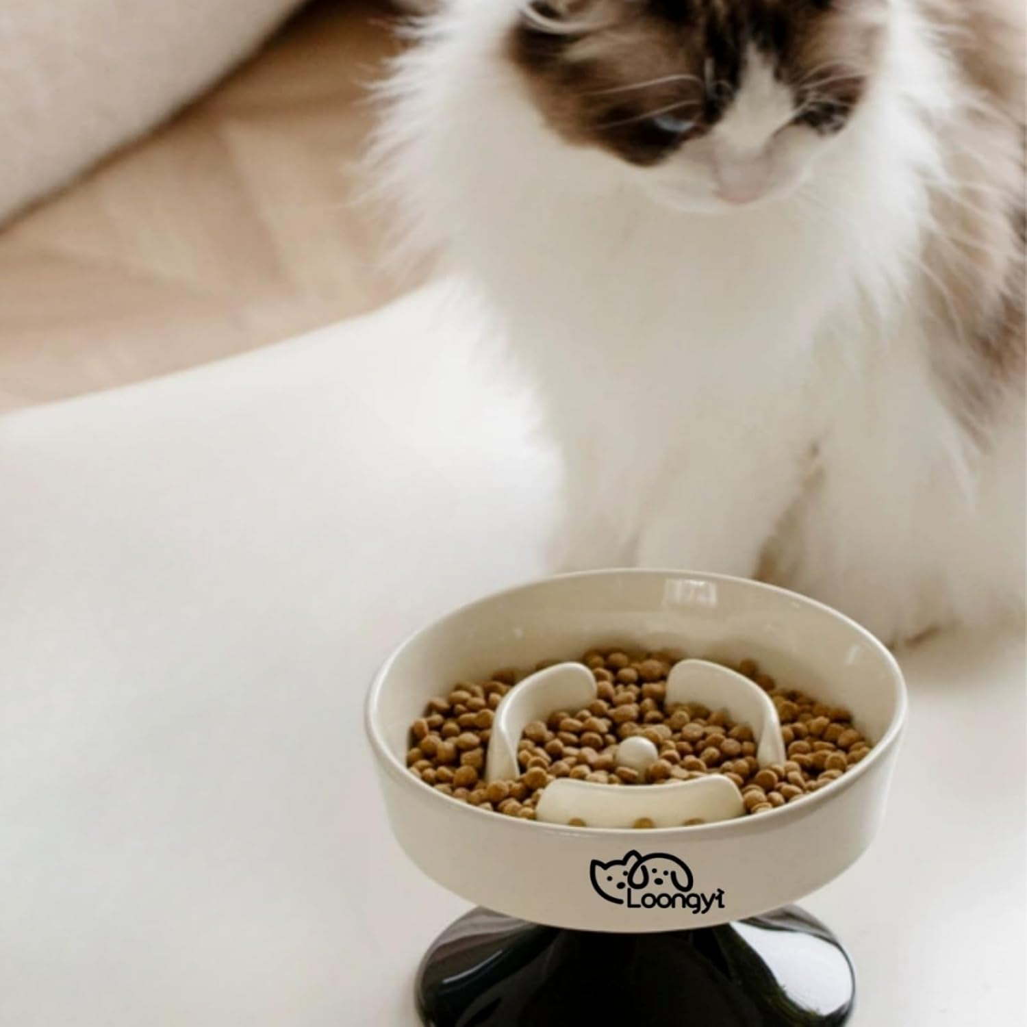 Ceramic Elevated Pet Slow Feeder Bowl - 400G Capacity Anti-Choke Cat & Dog Food Dish - Neck Protection Cat Dog Meal Plate image number 3