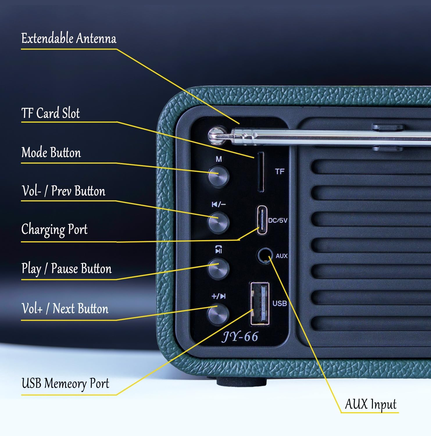 Bentmax Vintage Radio FM Radio with Bluetooth Retro Bluetooth Speaker with SD/USB Memory Music Player Function, Wireless Streaming from Smartphone, up to 10 Hours Playback (Leather Green) image number 4