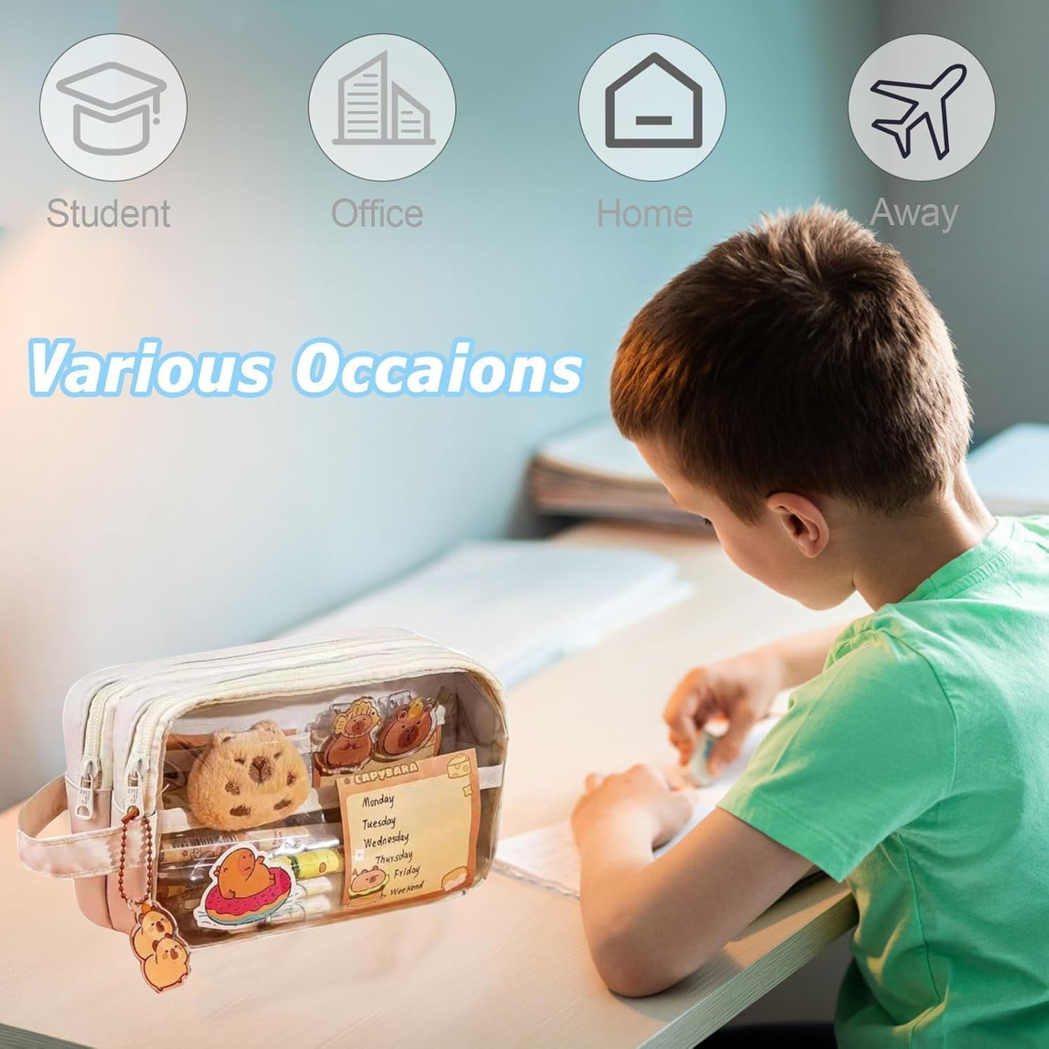 Capybara Pencil Case Cute Clear Pencil Case,1Pc Large Capacity Capybara Pencil Pouch